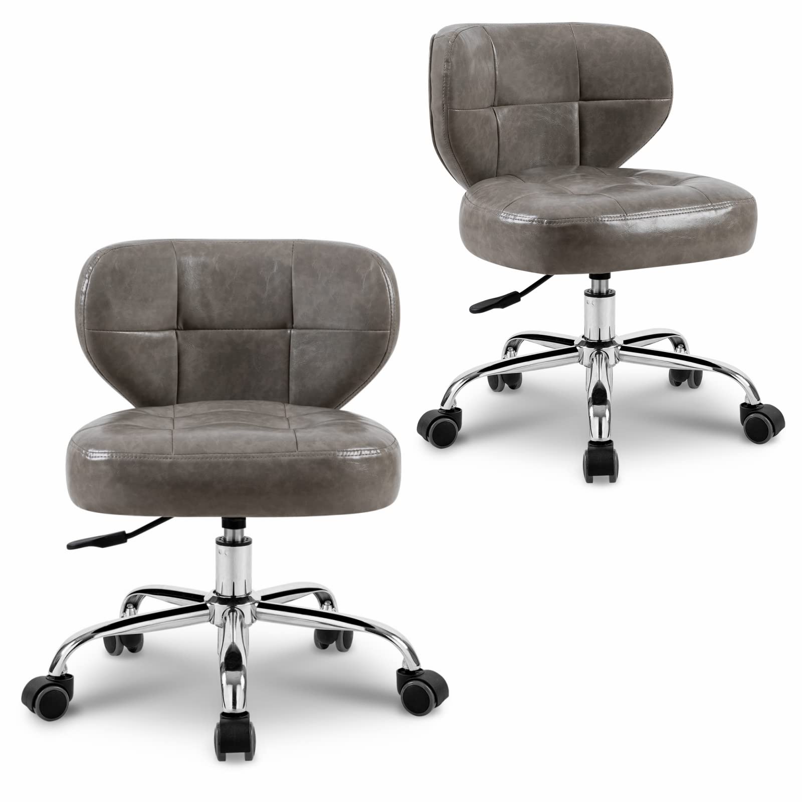 **2-Pack Hydraulic Pedicure Stools for Nail Technicians - Adjustable Height Salon Spa Stool with Back Support & Swivel Base - Perfect for Massage, Tattoo, Esthetician, Medical & Beauty Shops (Grey) - Ideal for Comfortable Client Services & Professional Treatments**