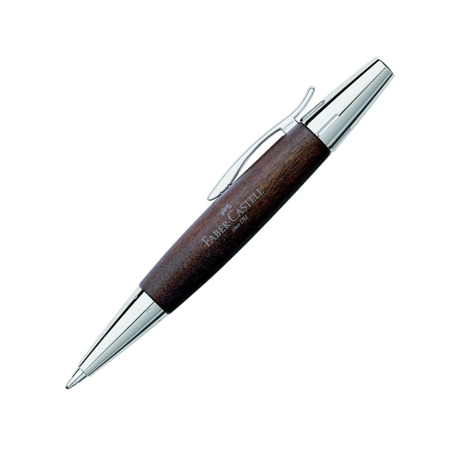 Faber-Castell E-Motion Premium Ballpoint Pen - Wood & Chrome Brown Finish - Smooth Writing for Office, Business & Gifts