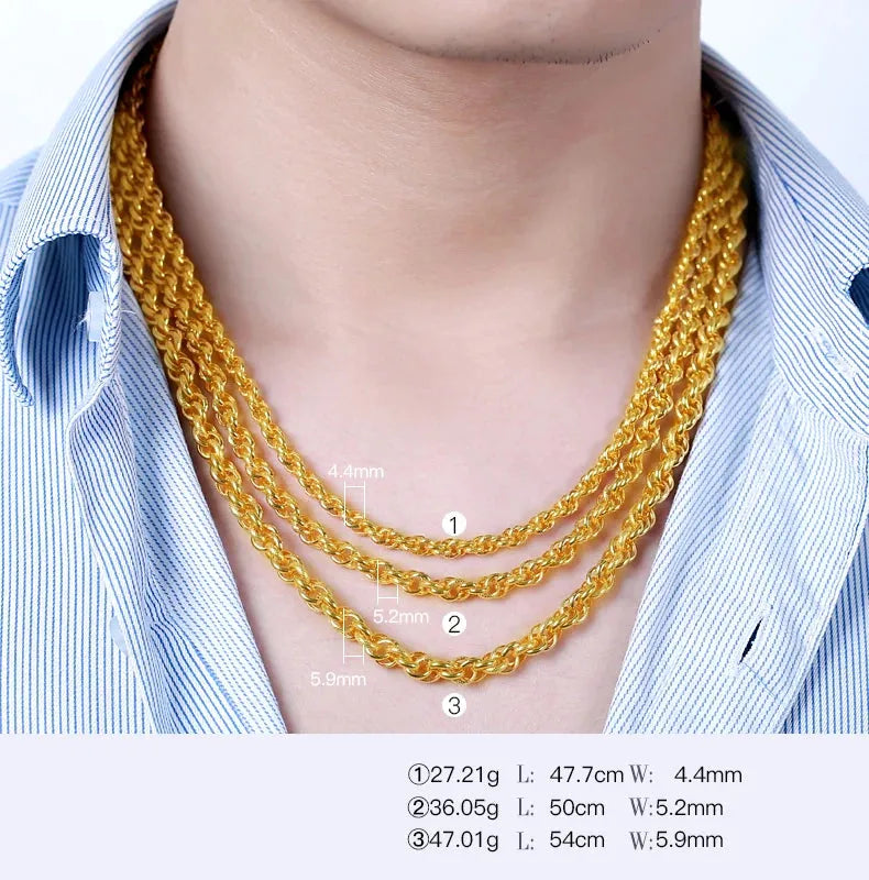 24K Solid Gold Necklace for Men - Real 999 Pure Gold Chain with Faucet Buckle, Classic Luxury Jewelry Gift for Him - Perfect for Weddings, Anniversaries & Special Occasions