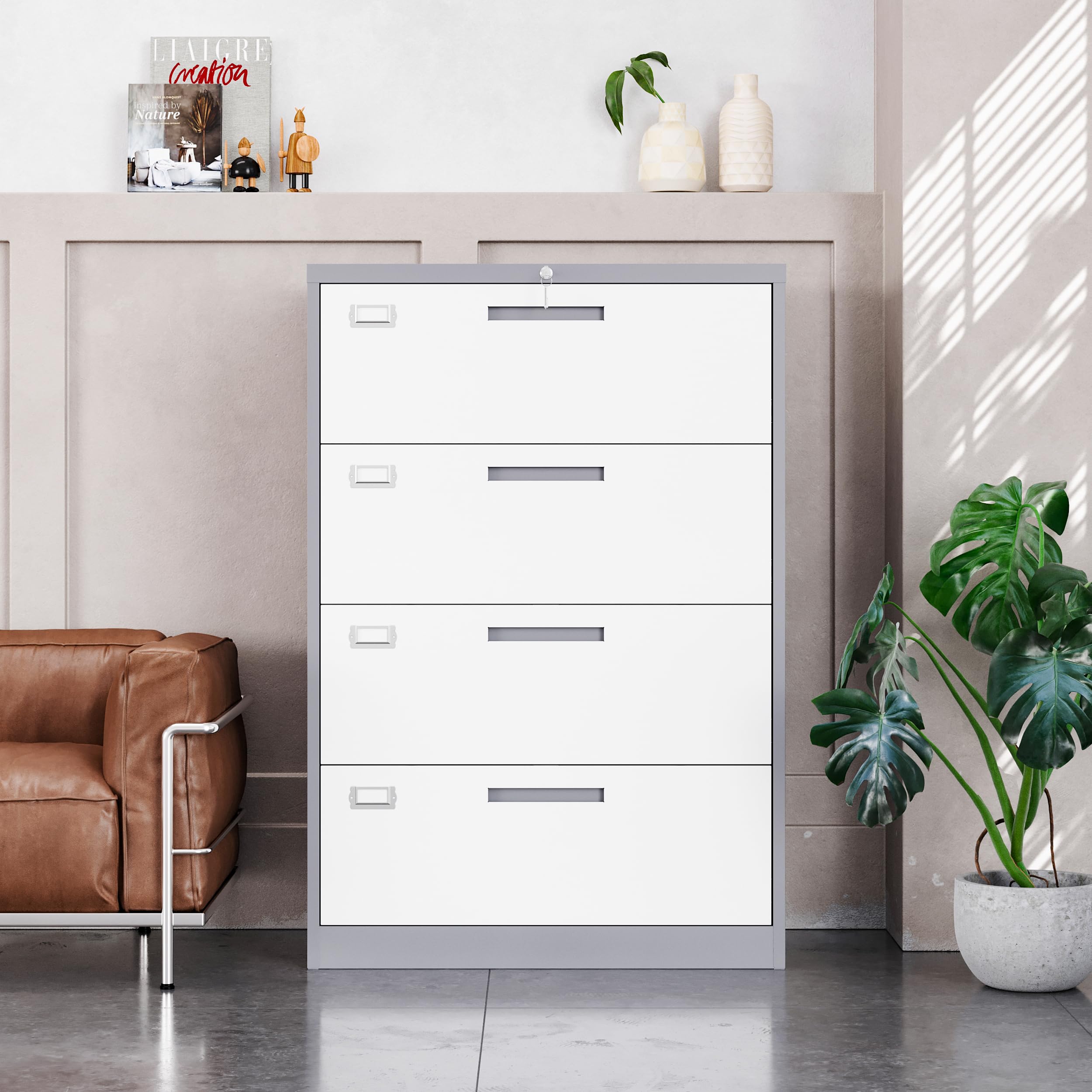 Yizosh 4-Drawer Locking File Cabinet - Metal Lateral Office Storage Organizer for Letter Legal F4 A4 Documents | Secure Home & Office Filing Solution for Paperwork Organization
