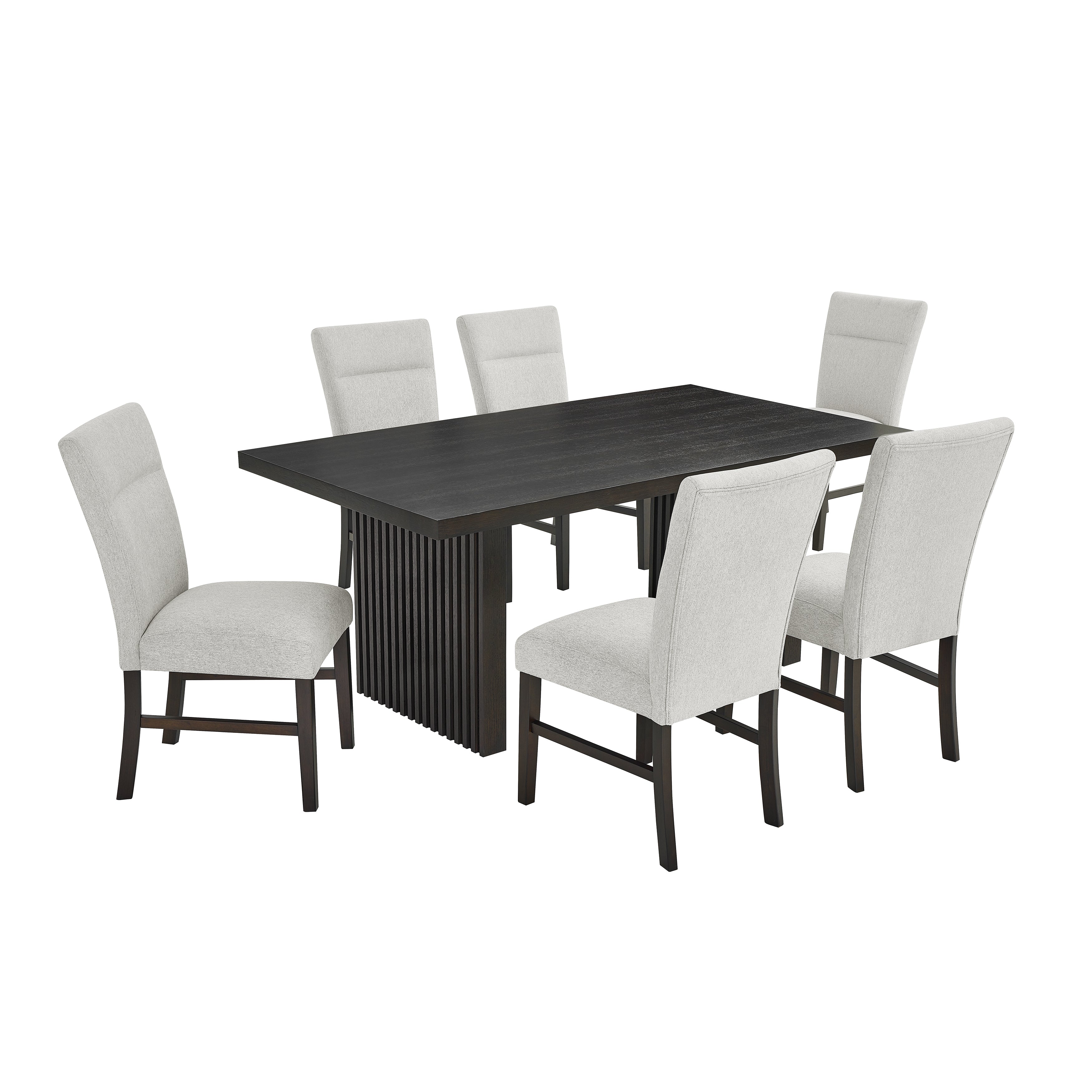 Roundhill Furniture Madison 7-Piece Dining Set - Gray Slat Fluted Dining Table with 6 Modern Upholstered Chairs for Kitchen, Dining Room & Small Space Decor