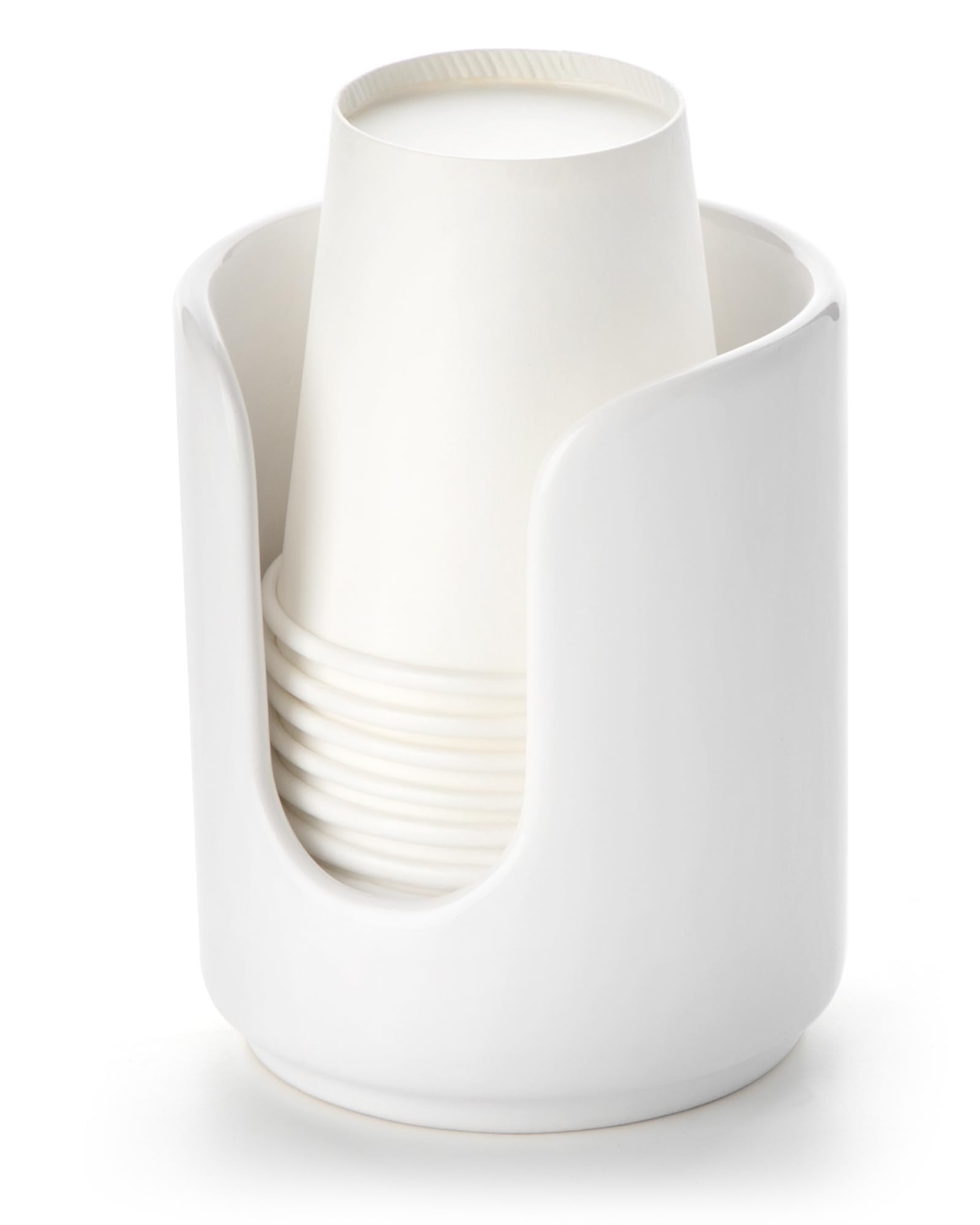 Original 3 oz Ceramic Bathroom Cup Dispenser with 5 PLA Paper Cups - White Vanity Countertop Organizer for Mouthwash, Toothbrush & Dental Essentials (1 Pack) - Perfect for Bathroom, Guest Room & Travel Use