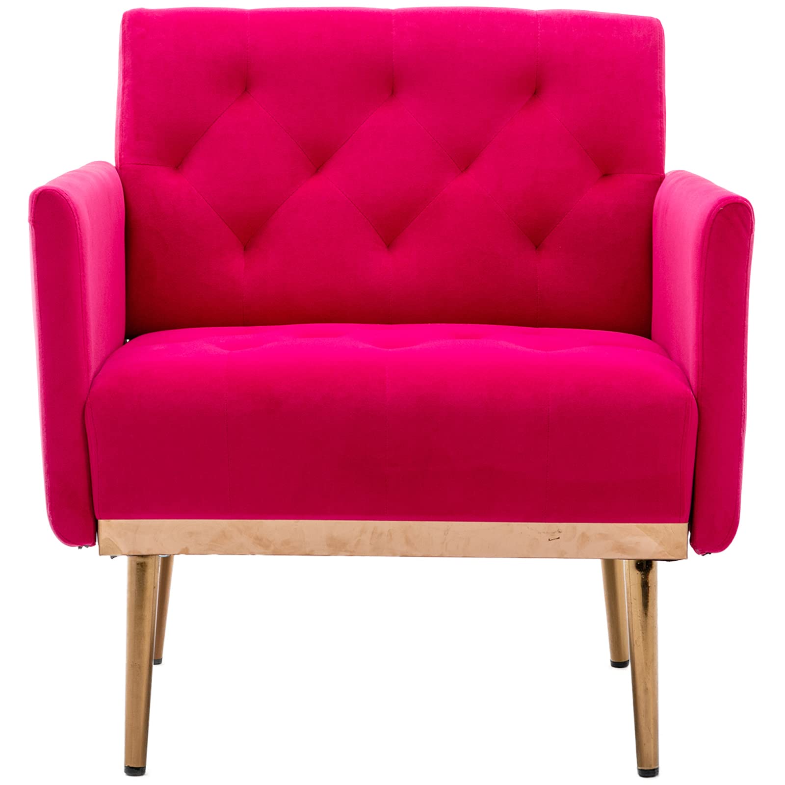 Luxury Velvet Accent Chair with Gold Metal Legs - Modern Single Sofa Chair for Living Room, Bedroom & Office - Small Space Armrest TV Chair - Rose Red Home Decor for Apartments, Reading Nooks & Coffee Shops