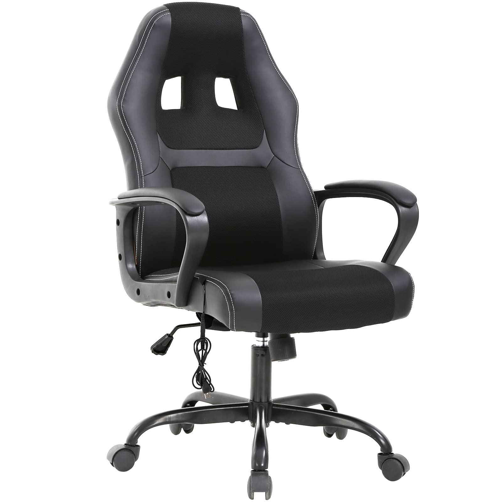 Ergonomic Gaming Chair with Lumbar Support & Headrest - PU Leather High Back PC Office Chair with Wheels for Adults - Perfect for Long Gaming Sessions & Home Office Work - Black