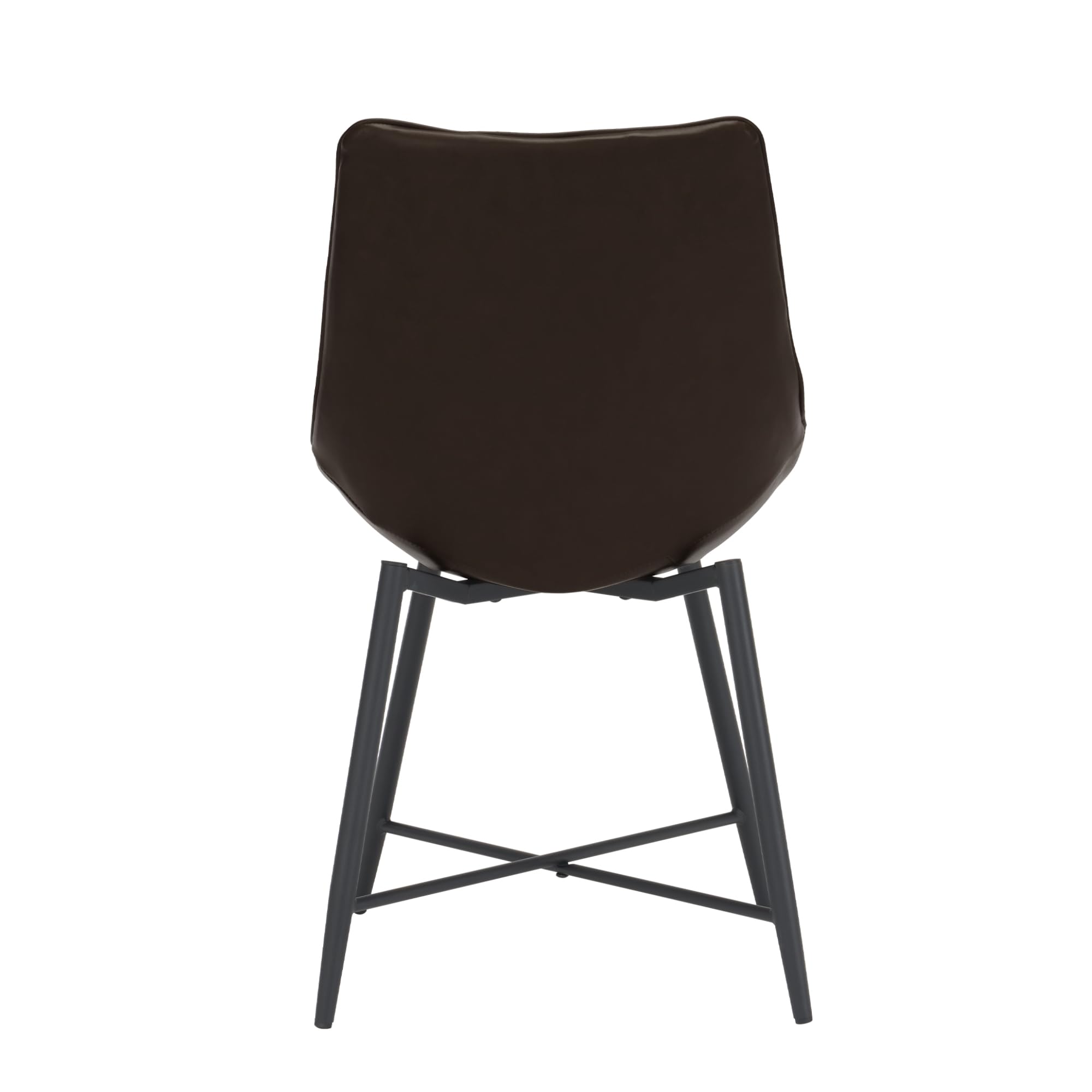MOJAY Set of 2 Brown Faux Leather Dining Chairs - Modern Armless Upholstered Side Chairs with Sturdy Metal Legs for Dining Room, Kitchen, Bedroom & Vanity - Perfect for Small Spaces, Breakfast Nooks & Home Offices