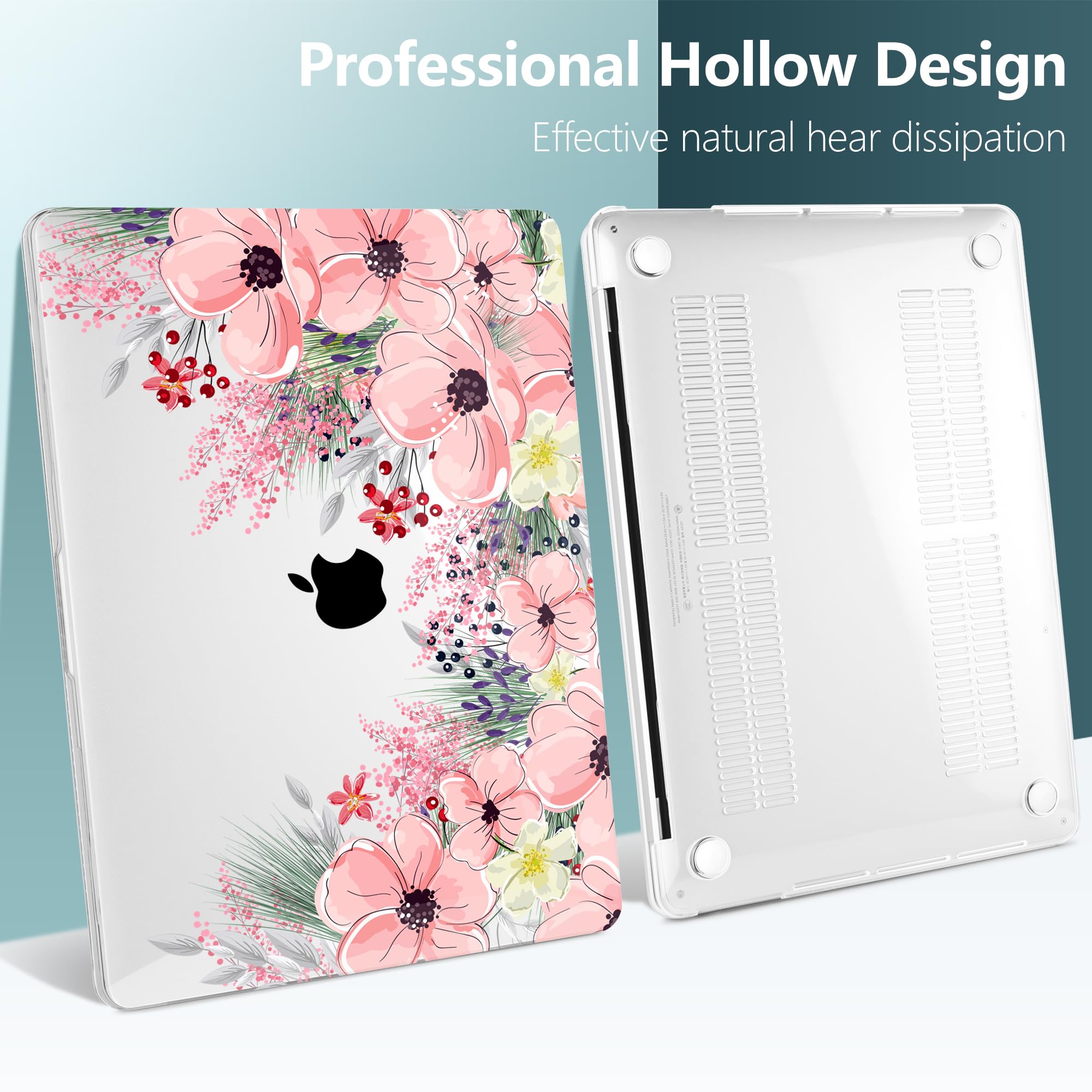 TwoL Hard Plastic Protective Case for MacBook Pro 13 inch (2020-2022 Models A2338 M2/M1 A2289 A2251) with Keyboard Cover & Screen Protector - Cute Flower Design | Perfect for Work, School & Travel Protection