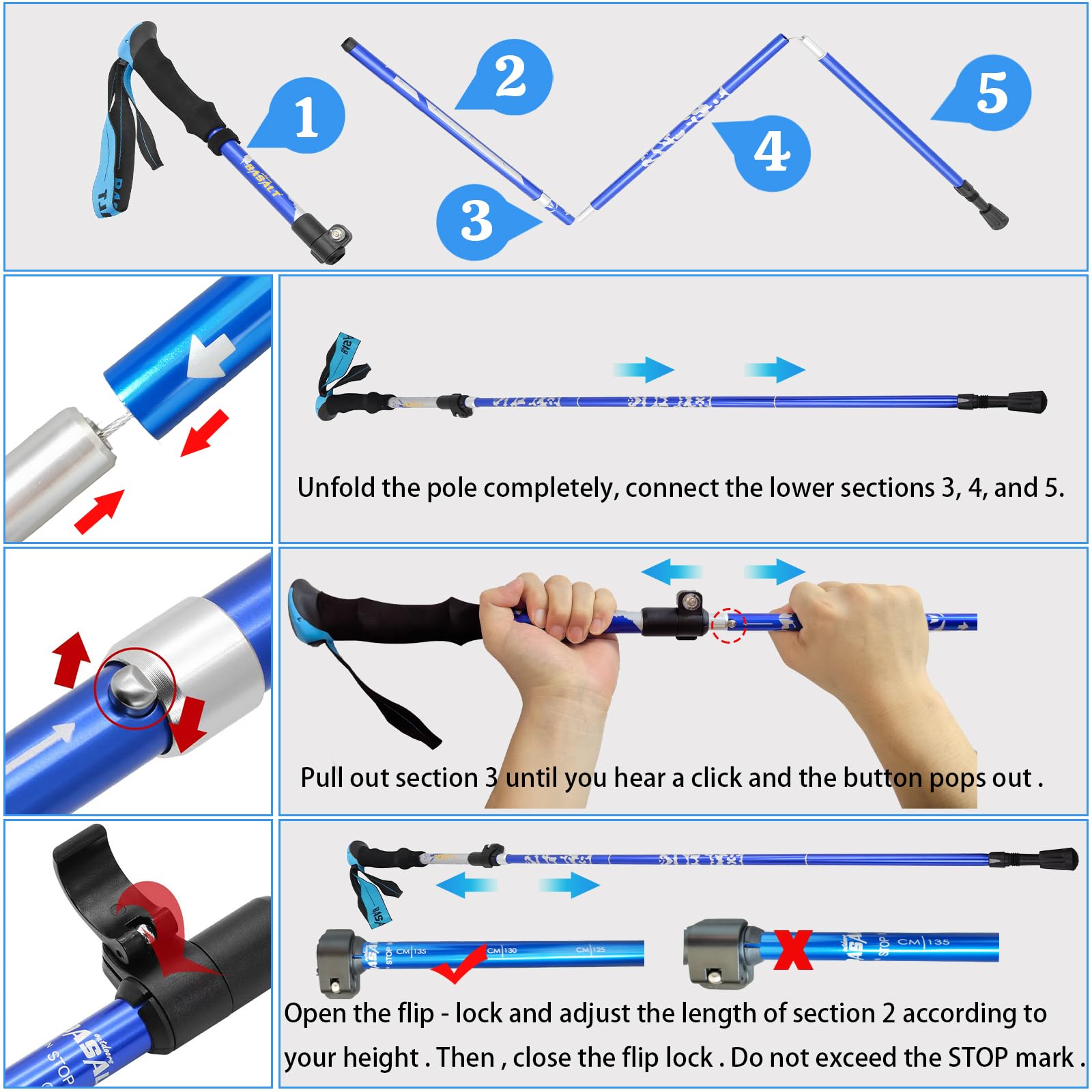 Lightweight Collapsible Trekking Poles - Aluminum Hiking Sticks for Men & Women, Adjustable Folding Walking Sticks (2 Pack) - Perfect for Mountain Climbing, Backpacking & Outdoor Adventures