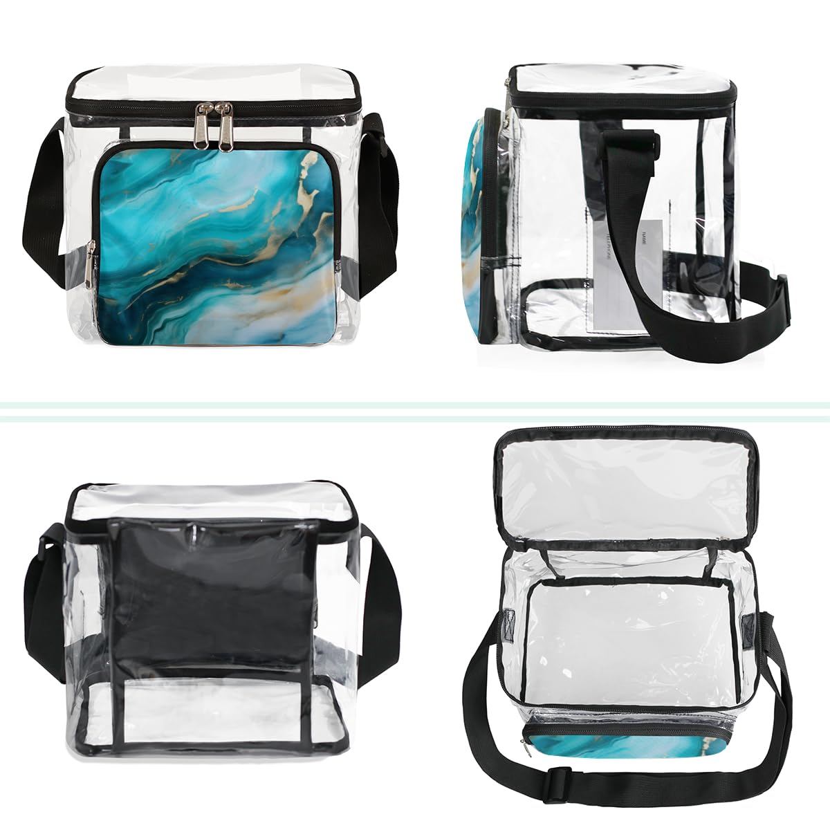 GzLeyigou Marble Pattern Clear Tote Bag with Handles - Liquid Texture Transparent Crossbody Shoulder Bag for Women - Perfect for Lunch, Outdoor Travel, Picnic, Concerts & Sports Events (Stadium Approved) - Multi-Use Fashion Accessory for Shopping, Beach & Daily Commute