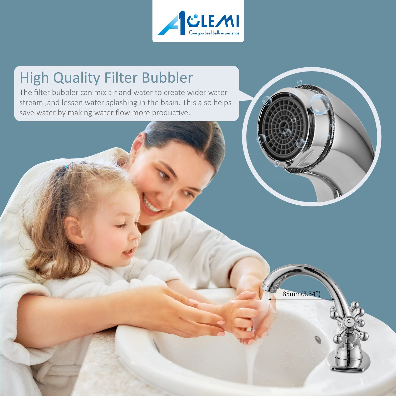 Aolemi Polished Chrome Retrofit Shower System - Matching Bathroom Vessel Sink Faucet with Double Cross Handle - Perfect for Modern & Vintage Bathroom Renovations
