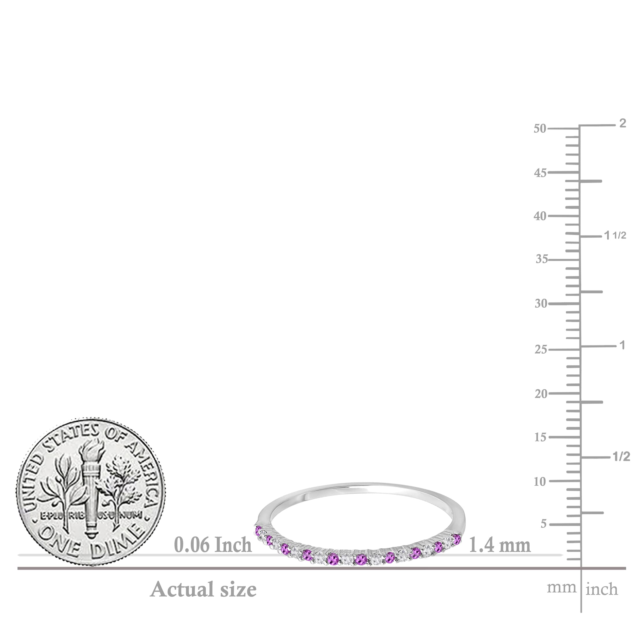 10K Solid Gold Round Amethyst & White Diamond Stackable Wedding Band Ring for Women - Anniversary Gift, Bridal Jewelry, Stackable Rings for Everyday Wear