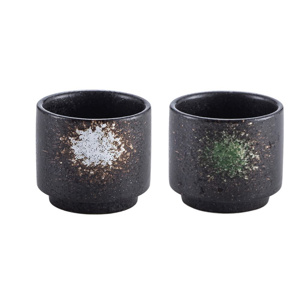 2Pcs Japanese Tea Cups Set - Handmade Ceramic Pottery for Green Tea, Sake, or Wine - Traditional Asian Style Tea Mugs for Home, Office, or Gift