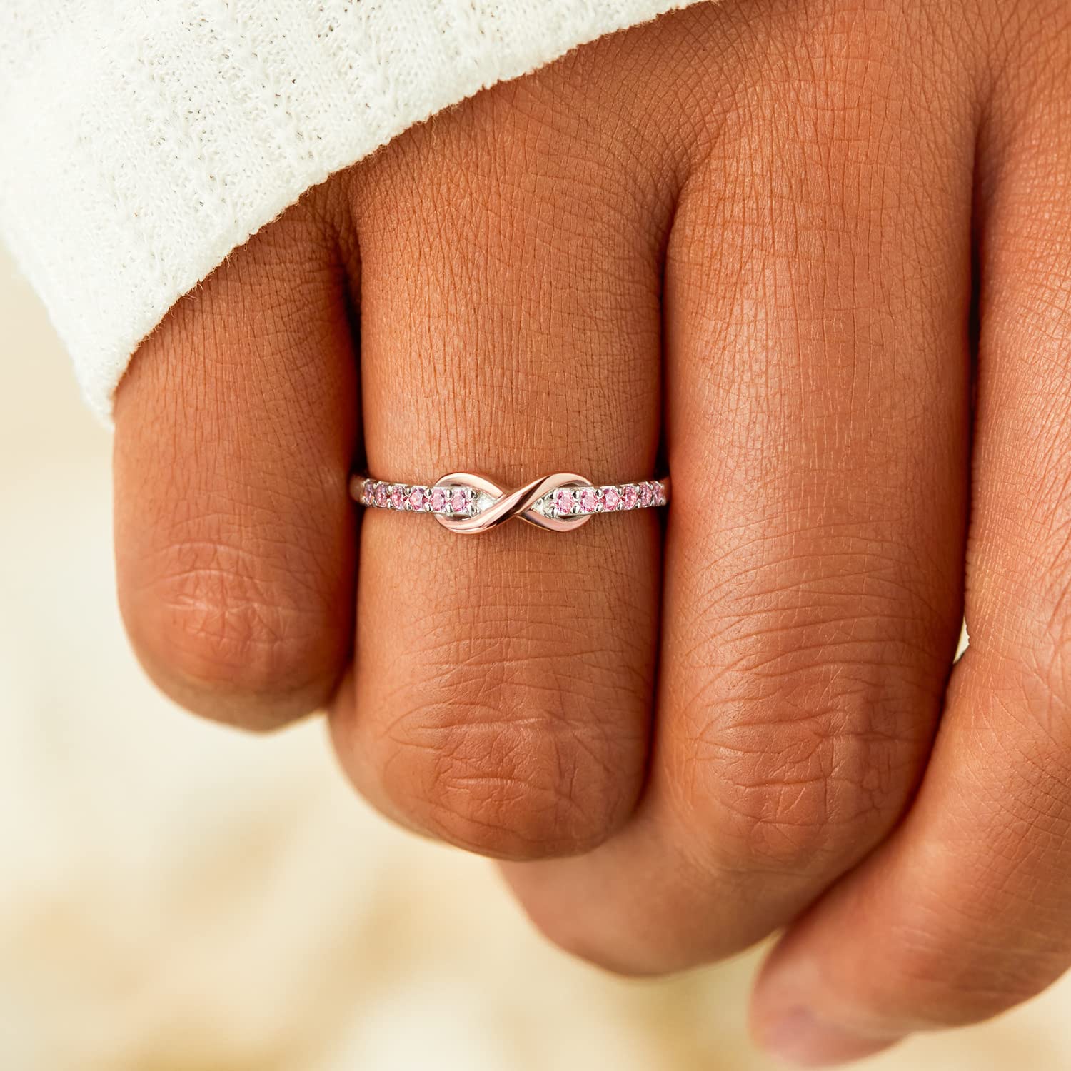 STORYJEWELLERY Pink Infinity Rings for Women - Dainty Stackable Pinky Rings, Sterling Silver Minimalist Jewelry, Perfect Gift for Girlfriend, Wife, Anniversary & Valentine's Day | Everyday Wear, Date Night, Special Occasions