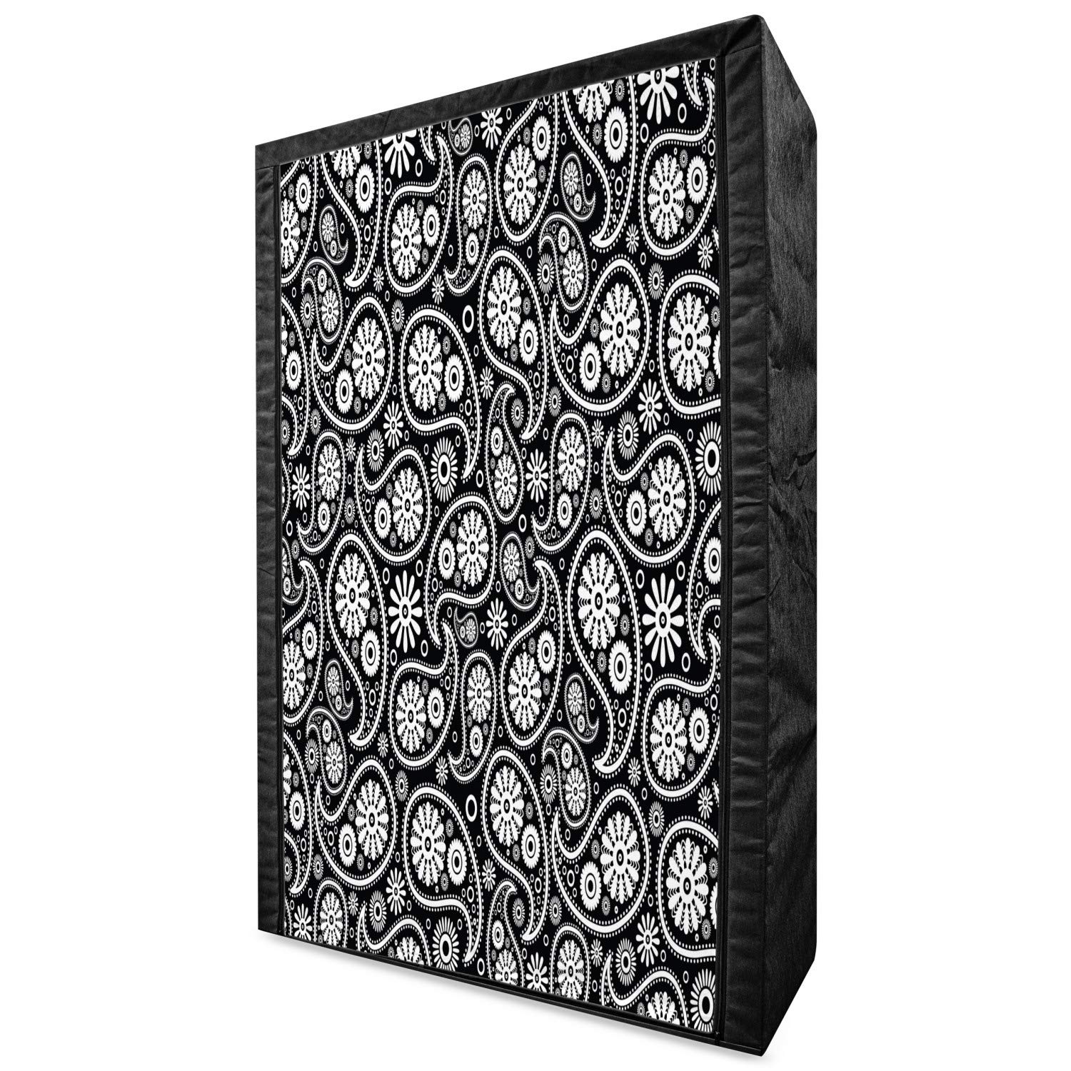 Ambesonne Black and White Portable Fabric Wardrobe with Nostalgic Paisley Teardrop Floral Design - 42.5
