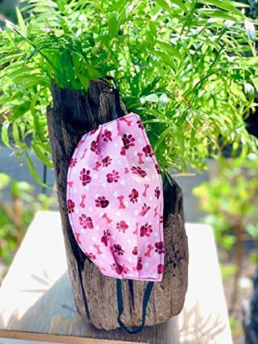 Pink Paw Print Dog Bone Face Mask - Breathable & Comfortable for Adults & Youth (XL Size) - Perfect for Halloween, Christmas Stocking Stuffers & Holiday Gifts - Great for Pet Lovers & Dog-Themed Parties