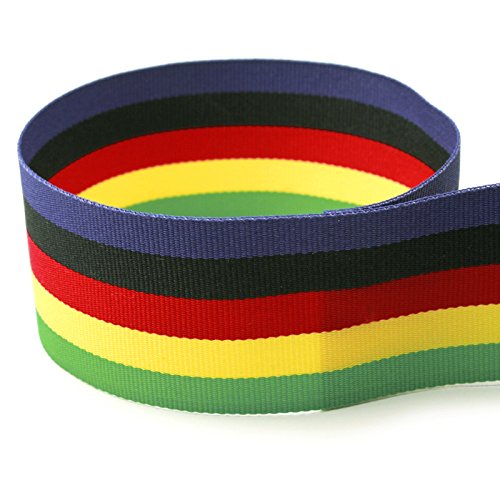 Olympic Blue, Black, Red, Yellow, & Green Stripe Grosgrain Ribbon