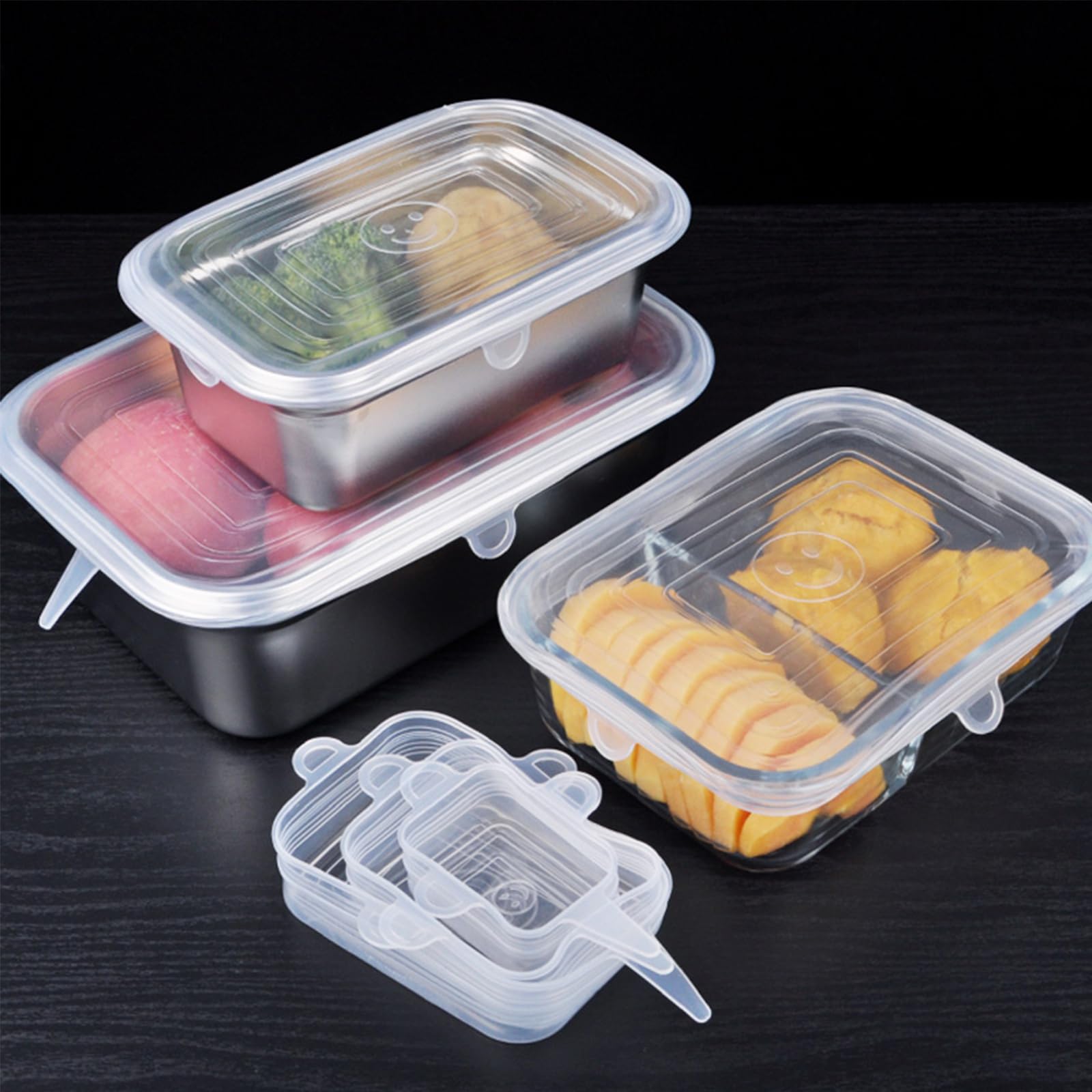 Adpartner 6-Piece Reusable BPA-Free Silicone Stretch Lids Set - Food Storage Covers for Square & Rectangle Containers (Microwave, Freezer & Dishwasher Safe) - Perfect for Meal Prep, Leftovers & Refrigerator Organization