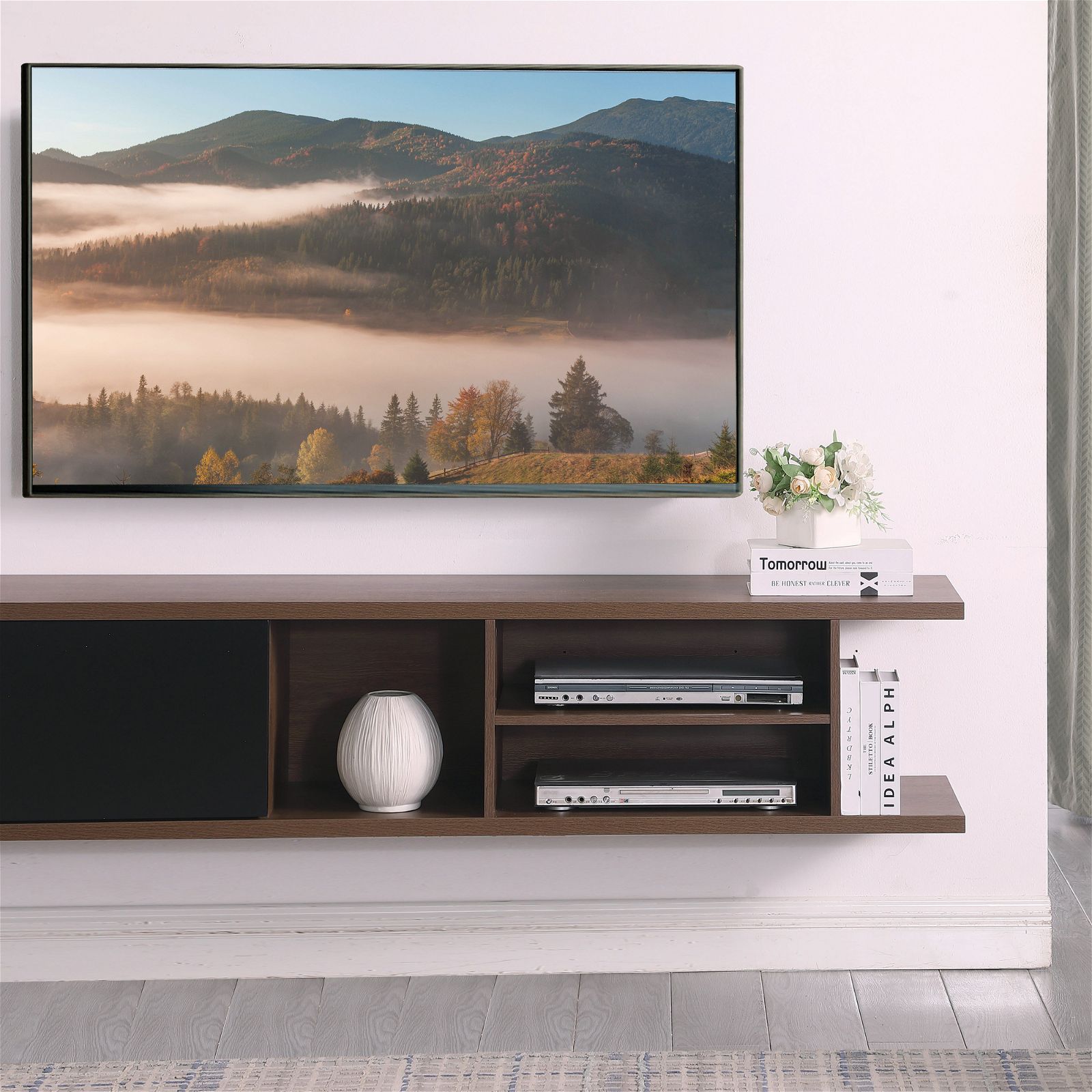 Auldrin 200cm Floating TV Stand Entertainment Center, Wall Mounted TV Console with Storage Shelf - Dark Oak Wood Modern Design by Tauris - Perfect for Living Room, Bedroom & Home Theater Setup