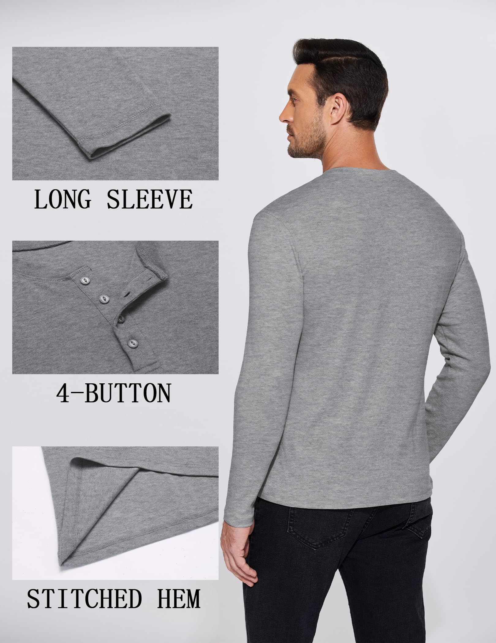 COOFANDY Men's Slim Fit Long Sleeve Henley Shirt with 4 Buttons - Casual Basic Pullover Top for Everyday Wear, Date Night & Outdoor Activities