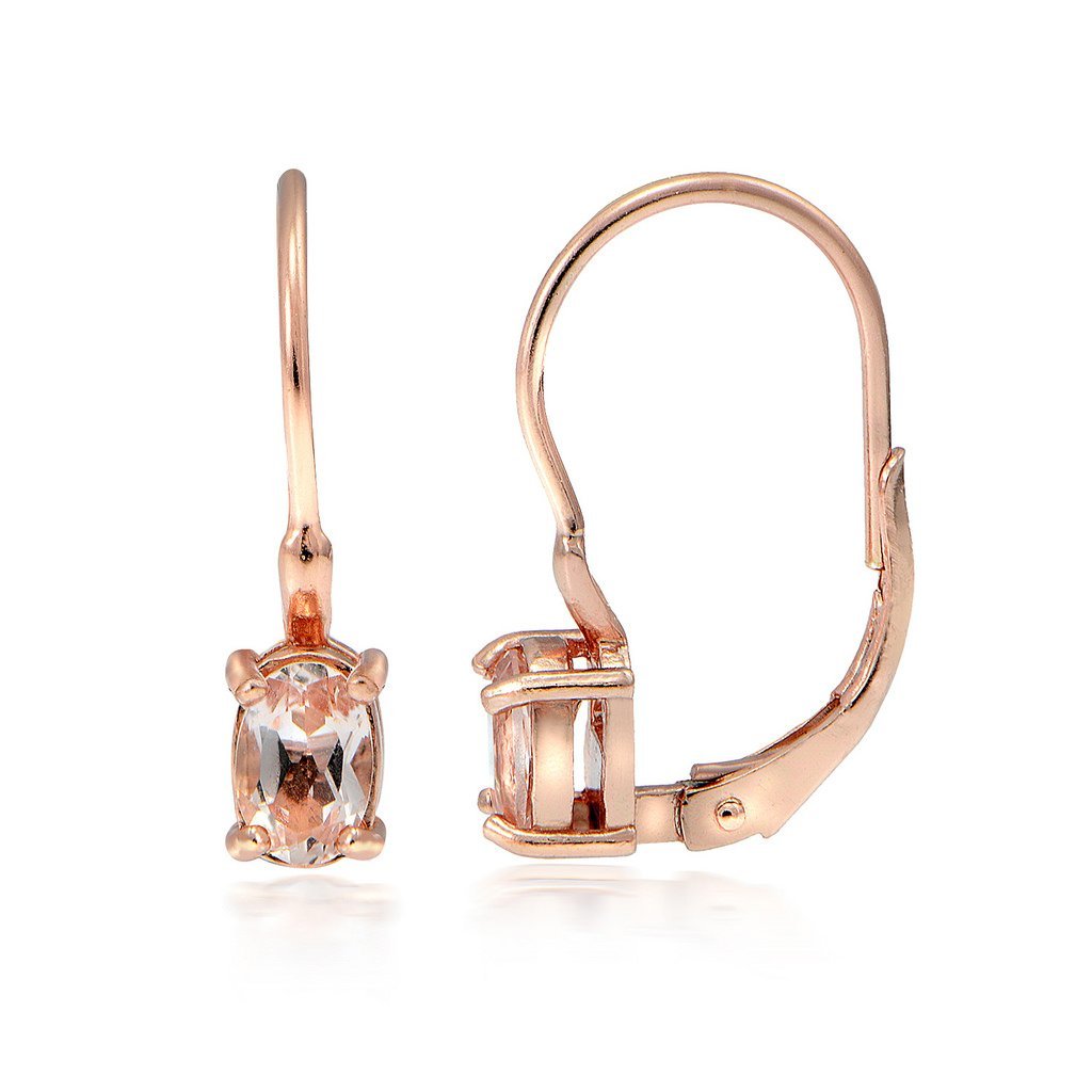 18K Rose Gold Plated Sterling Silver Morganite Oval Leverback Earrings for Women - Elegant Dangle Earrings for Wedding, Party & Everyday Wear