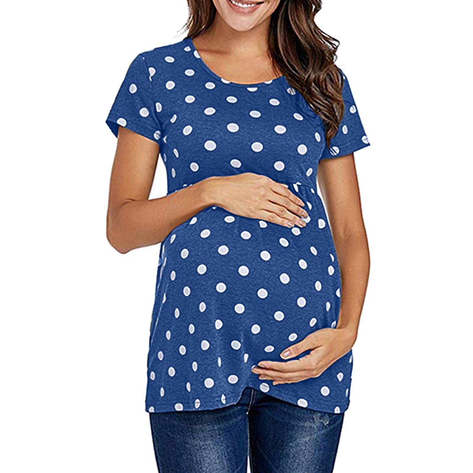 **Women's Maternity Casual Short Sleeve Dot Print T-Shirt - Cute Funny Pregnancy Top for Everyday Wear, Nursing & Maternity Photos**