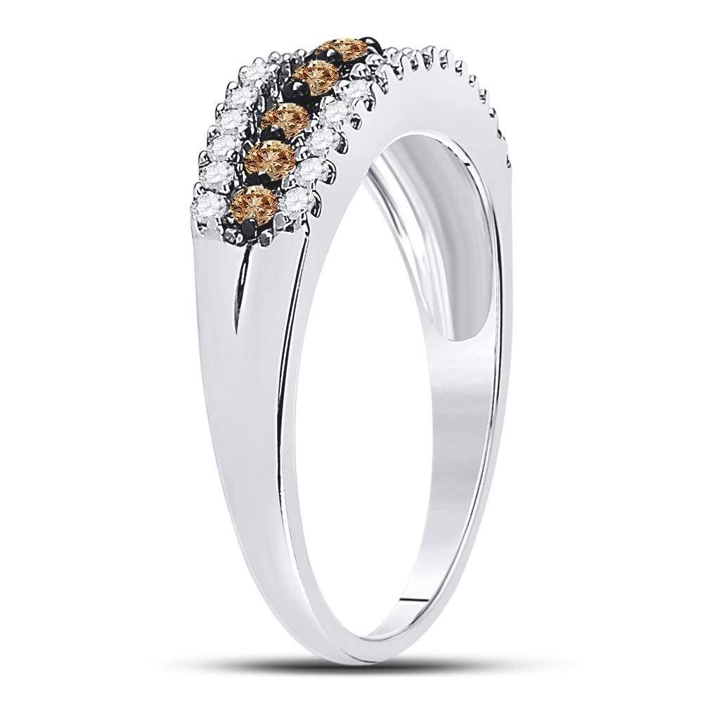 10K White Gold Women's Round Brown Diamond Triple Row Band Ring 1/2 CTTW - Elegant Stackable Ring for Wedding, Anniversary & Everyday Jewelry