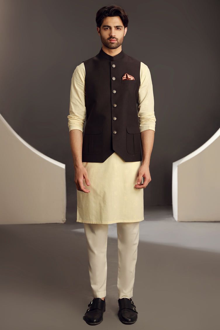 Stylish Blended Brown Waistcoat by J. Junaid Jamshed | Premium Formal Vest for Men | Perfect for Office Wear & Special Occasions
