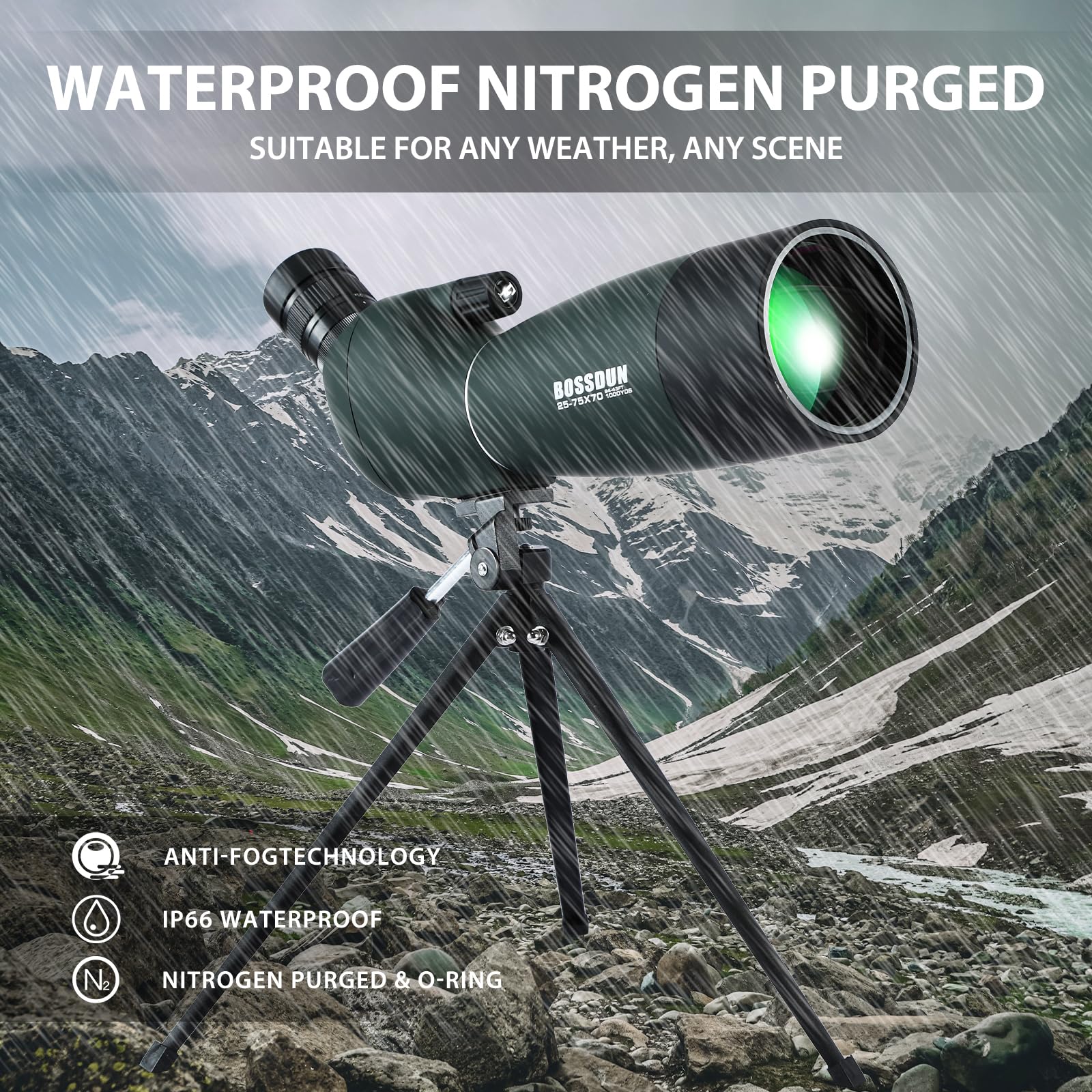 25-75x70mm HD Spotting Scope with Tripod & Phone Adapter - BAK4 Prism FMC Zoom Waterproof Telescope for Hunting, Birdwatching, Target Shooting - Perfect for Outdoor Adventures, Wildlife Observation & Travel Sightseeing