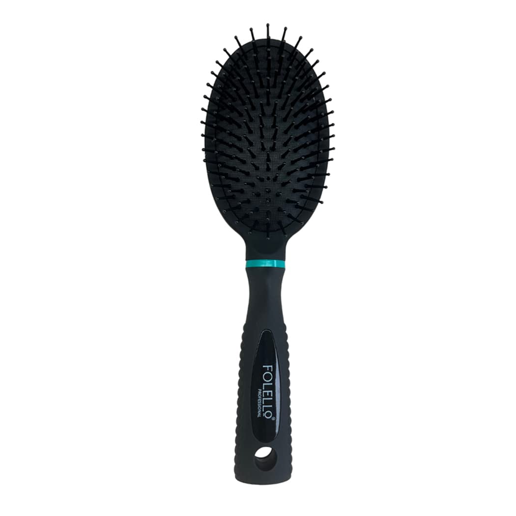 FOLELLO Premium Round Paddle Hair Brush for Men & Women - Ball-Tipped Bristles Detangling Brush for All Hair Types - Portable Hair Comb for Home, Travel & Salon Use