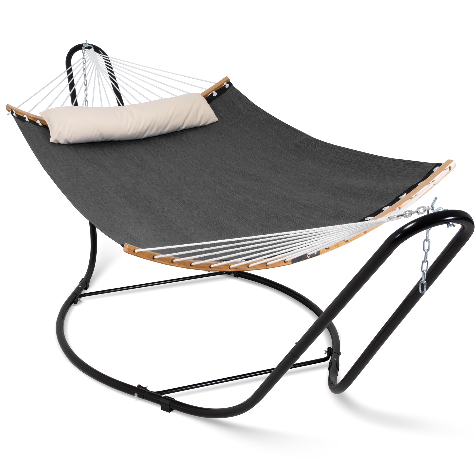 Premium SUNCREAT Free Standing Hammock with Heavy Duty Stand - Outdoor Hammock for Backyard, Patio & Garden - Durable Dark Gray Patented Design - Perfect for Relaxing, Camping & Beach Vacations