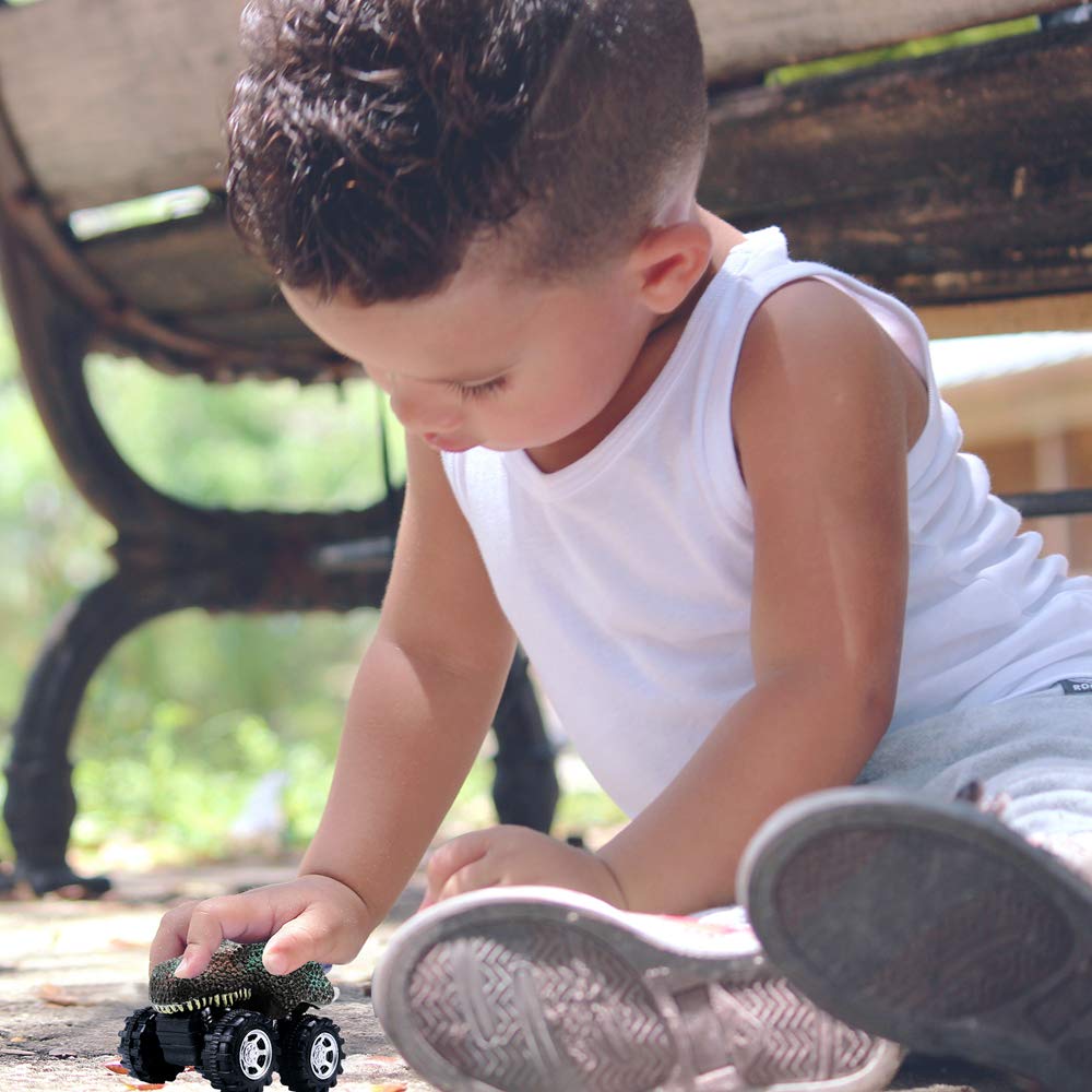 DINOBROS Dinosaur Pull Back Cars Toy Set - 6 Pack Dino T-Rex Vehicles for Boys & Girls Ages 3-7 - Fun Educational Toys for Kids Birthday Gifts & Pretend Play