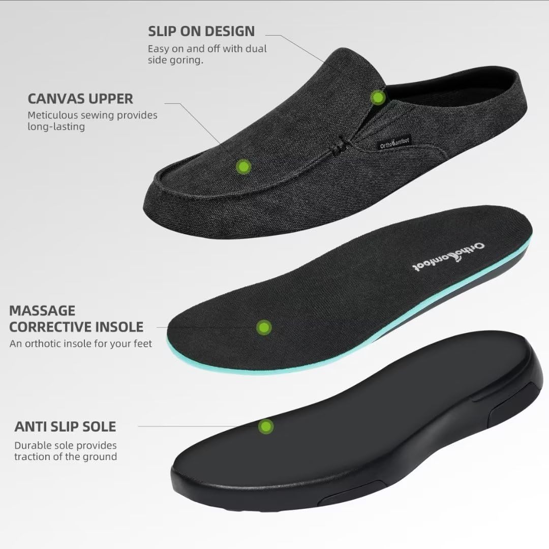 OrthoComfoot Men's Orthopedic Slip-On Loafers - Arch Support Walking Shoes for Plantar Fasciitis, Flat Feet & Heel Pain Relief - Comfortable Orthotic Casual Shoes for Work, Travel & Everyday Wear