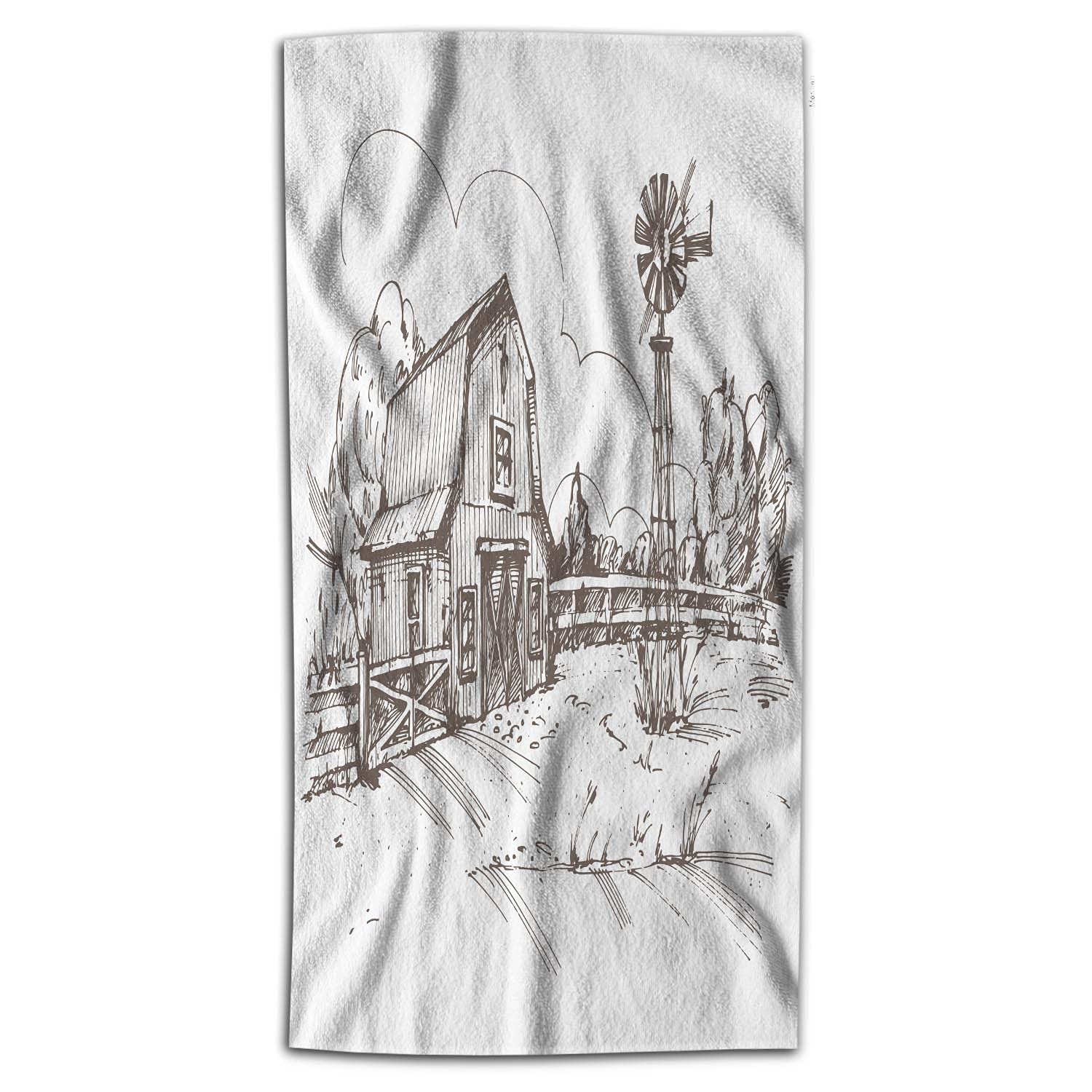 WONDERTIFY Farmhouse Hand Towel Set - Barnyard Windmill & Countryside Meadow Design, Soft Absorbent Bath & Face Towels for Kitchen, Bathroom, Guest Room - Brown Cotton Washcloths (Perfect for Farmhouse Decor & Rustic Home Styling)