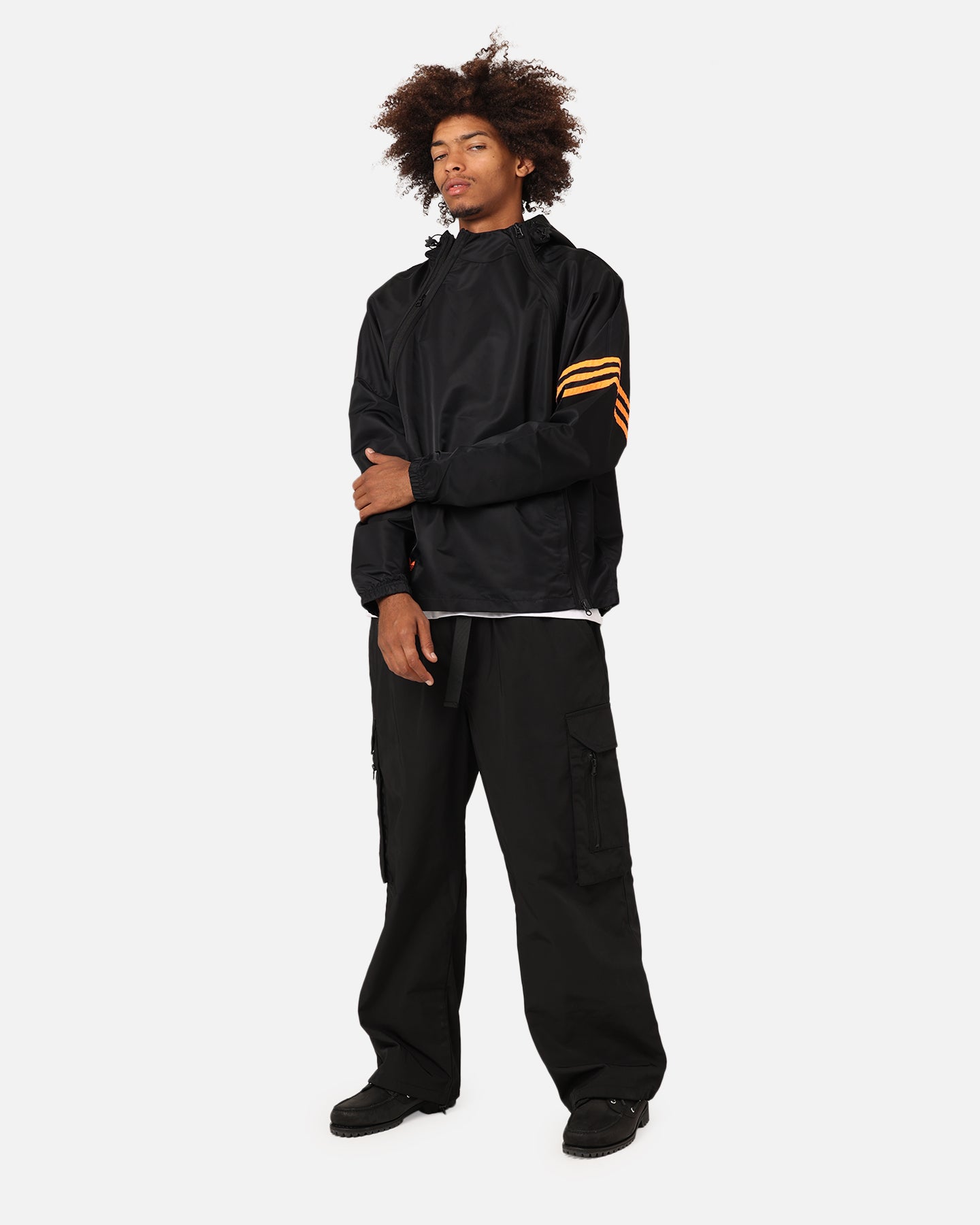 Adidas Neuclassics+ Dual Zip Windbreaker Jacket - Black/Semi Impact Orange - Lightweight Water-Resistant Windbreaker for Running, Hiking & Outdoor Sports