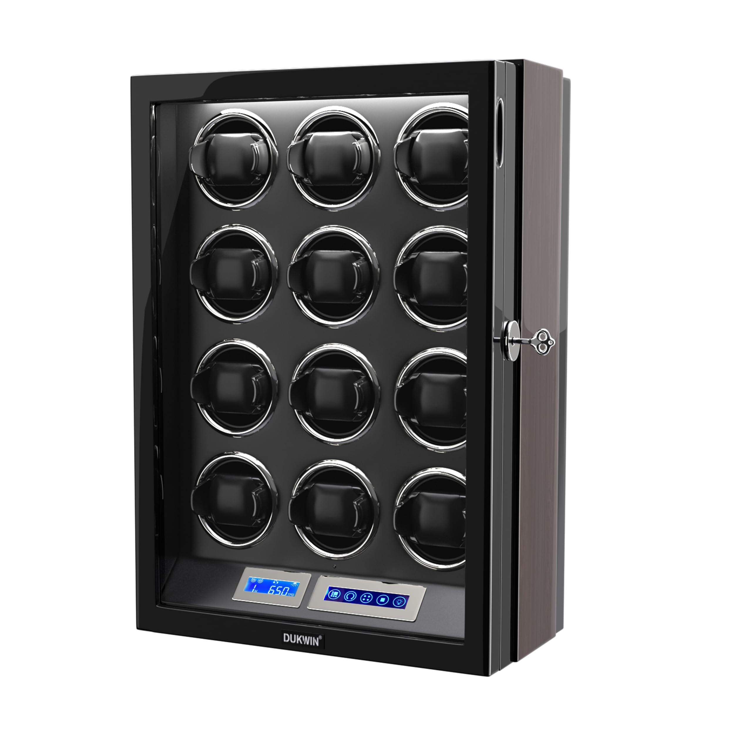 DUKWIN Automatic Watch Winder with LCD Touch Screen & Remote Control - Holds 9/12 Watches | Luxury Watch Storage Case for Men | Perfect for Travel, Office & Home Display