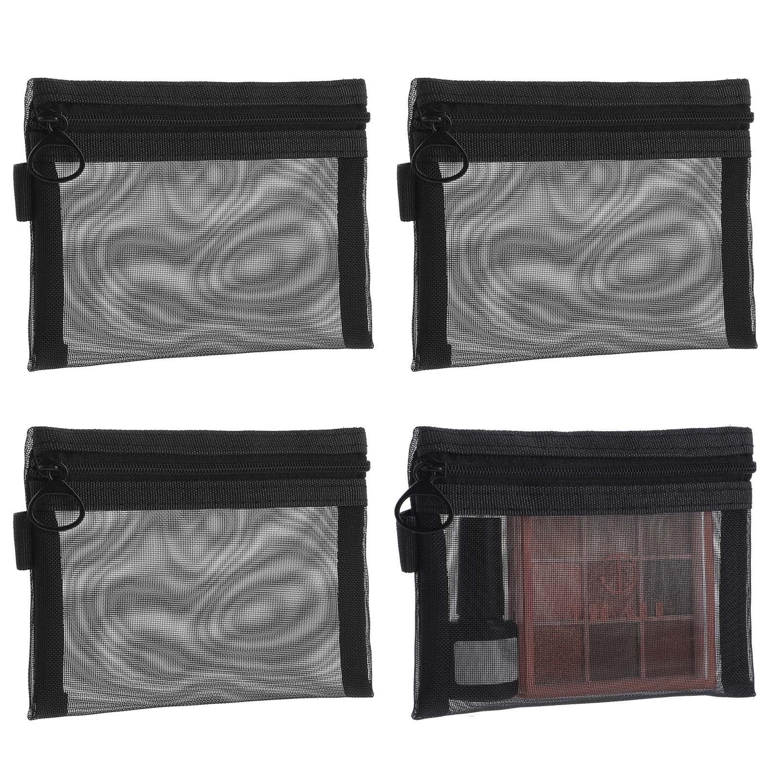 4 Pcs Nylon Cosmetic Bags with Zipper - Small Keychain Pouch, Portable Travel Makeup Organizer for Lipstick, Black Mesh Cosmetic Bags for Women | Perfect for Travel, Gym & Daily Essentials Storage