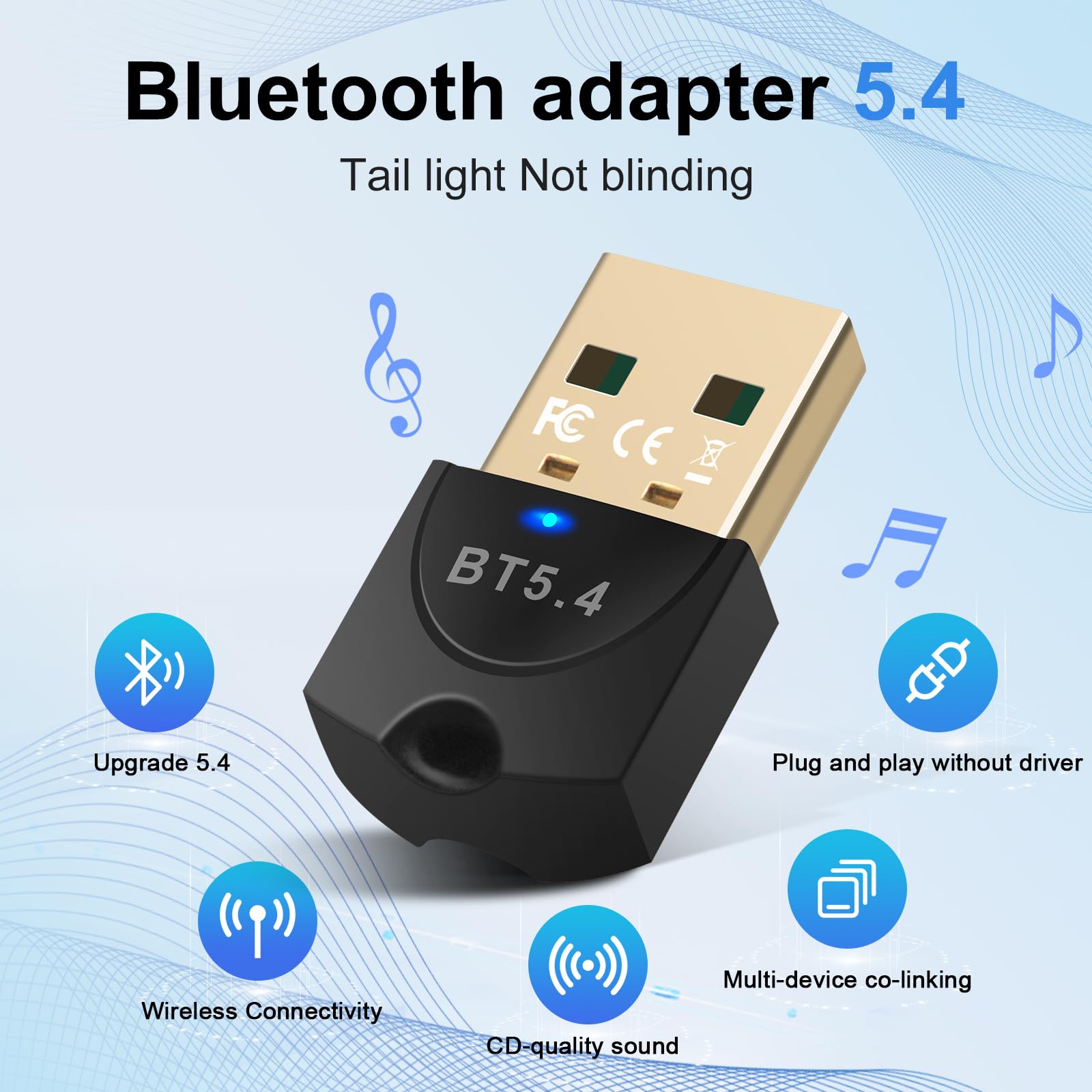 Bluetooth 5.4 USB Adapter for PC - Wireless Dongle for Mouse, Keyboard, Headphones, Phone, Tablet & Controller - Compatible with Windows 11/10/8.1/7 - Perfect for Home Office, Gaming & Multimedia Streaming