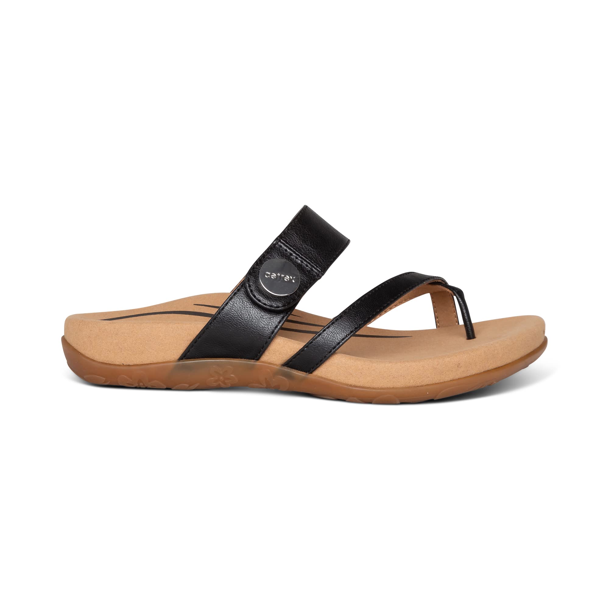 Aetrex Women's Izzy Memory Foam Orthopedic Slide Sandals - Adjustable Faux Leather Arch Support Sandals for Pressure Relief & Foot Pain | Perfect for Home, Office & Casual Wear