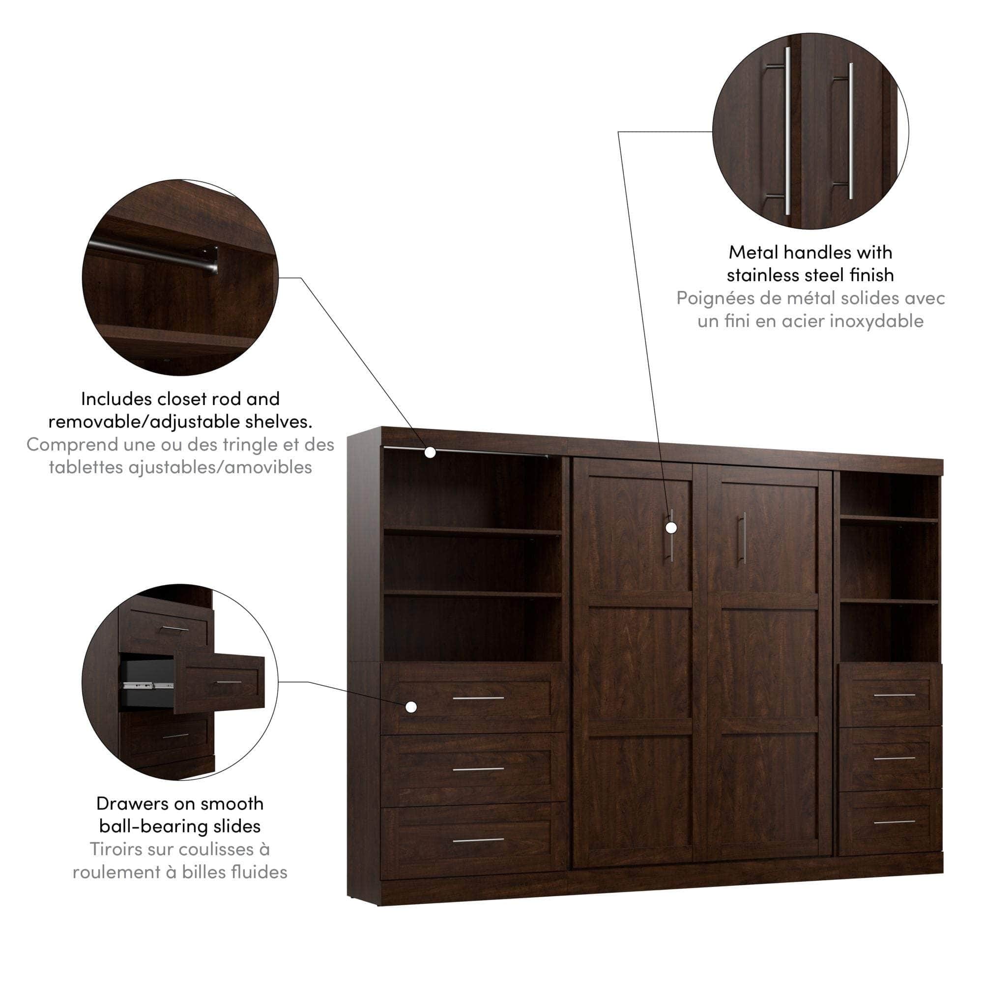 Pur Full Murphy Wall Bed with 2 Storage Units & Drawers (120 Inch) - 5 Color Options | Space-Saving Wall Bed for Small Apartments & Guest Rooms