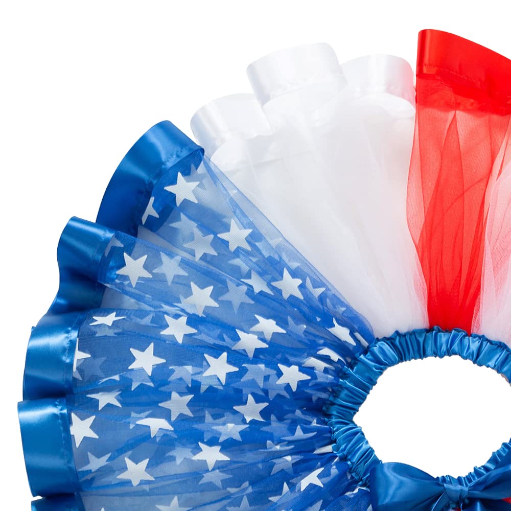 4th of July Girls Patriotic Tutu Skirt Set - Red White Blue US Flag Skirt with Star Necklace & Hair Bows - Perfect for Independence Day Parades, Parties & Photo Shoots
