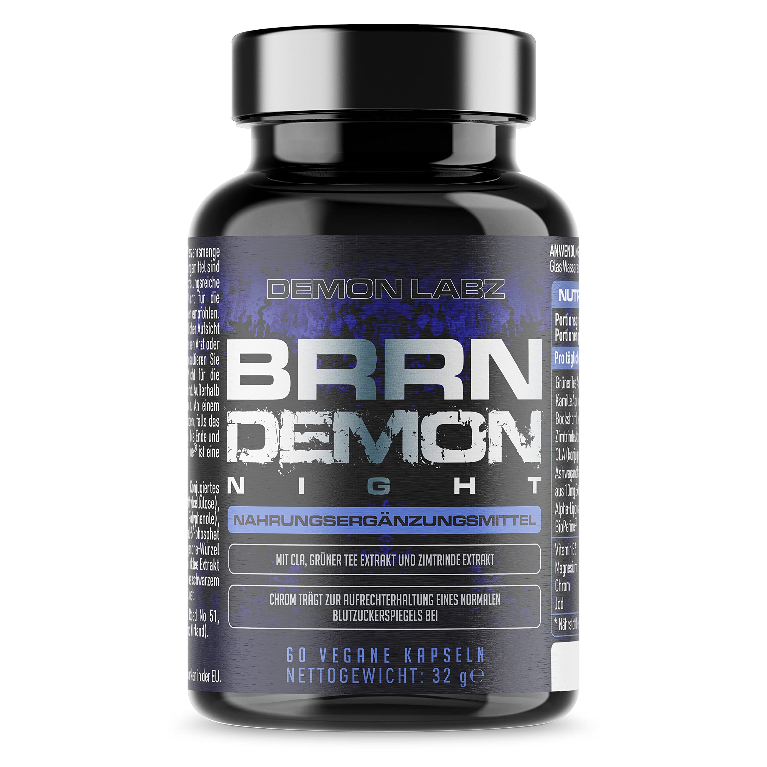 BRRN Demon Night Metabolism Booster for Women & Men - Keto Diet Friendly Nighttime Fat Burner with Vegetarian & Vegan Formula (60 Capsules) - Supports Weight Loss & Energy During Sleep