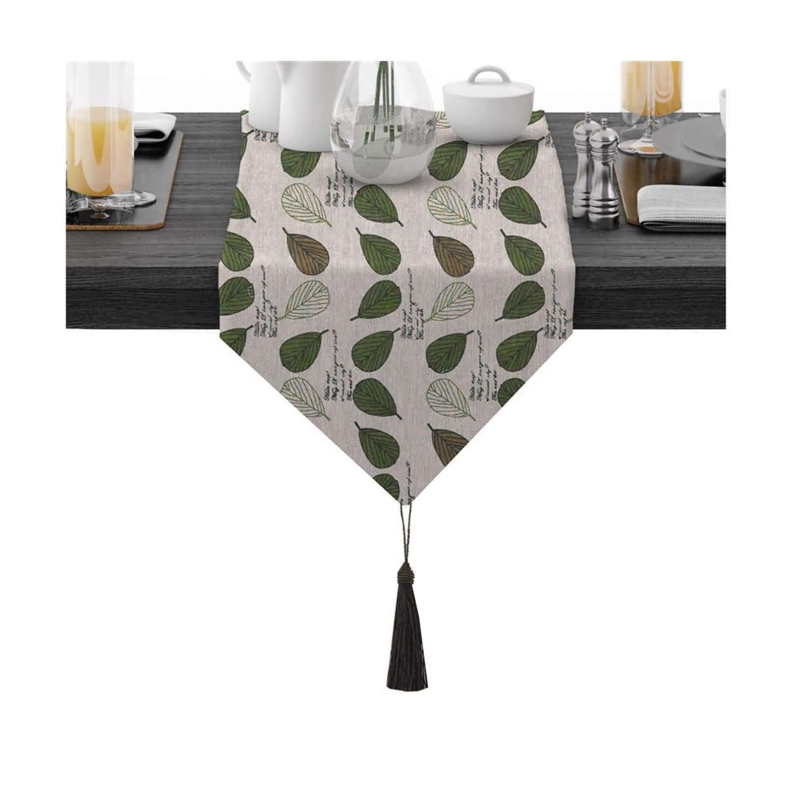Banemi Green Coffee Leaf Table Runner 12x63 Inch - Elegant Dining Room Table Decor for Coffee Table, Kitchen & Party Settings
