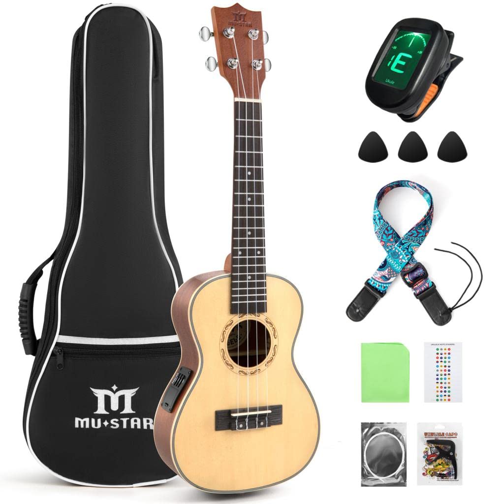Professional 23 Inch Soprano Acoustic Electric Ukulele - Mahogany Concert Ukulele for Adults, Beginners & Kids with Gig Bag, Digital Tuner, Strap & Nylon Strings (Brown) | Perfect for Travel, Beach Parties & Music Lessons