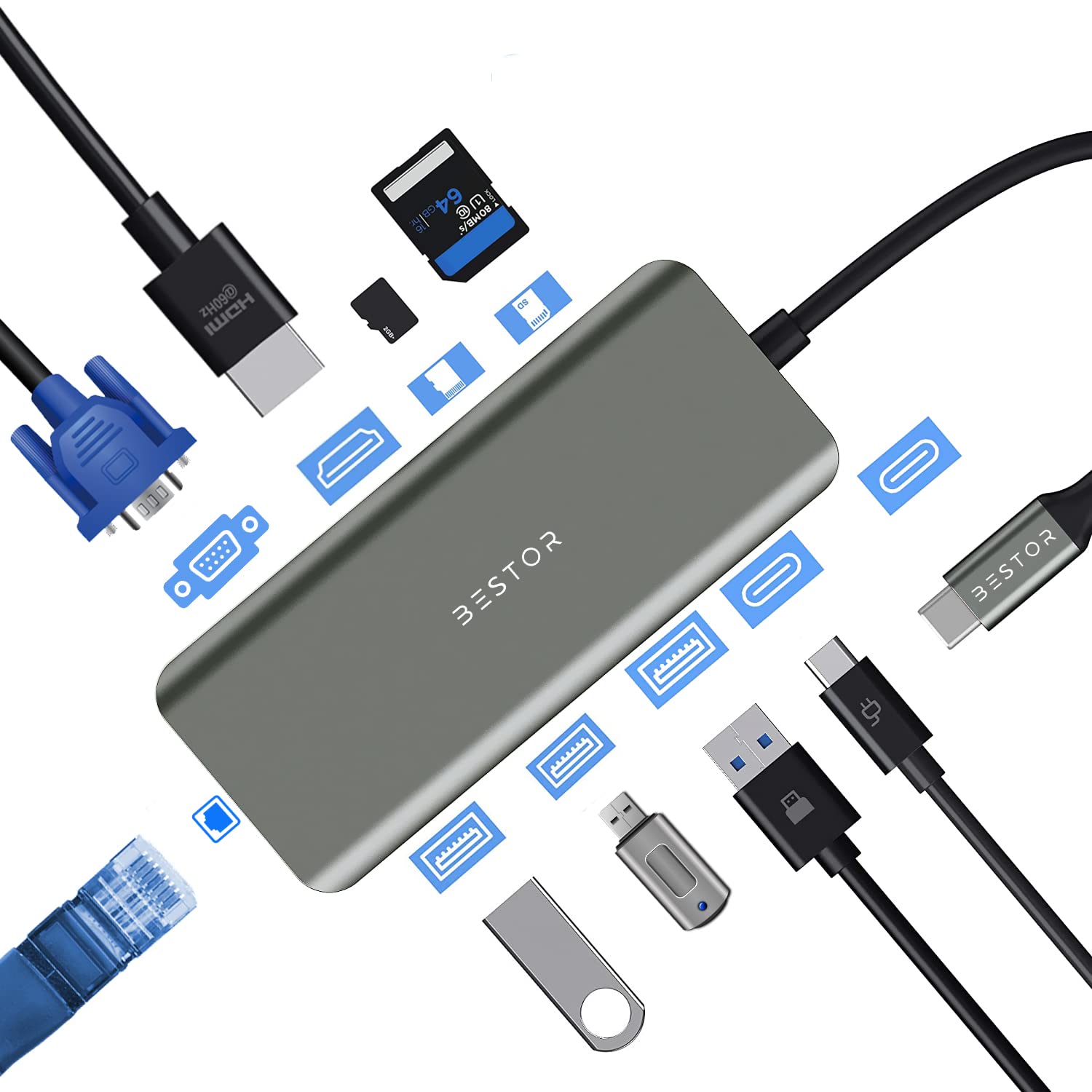 9-in-1 USB C Hub Multiport Adapter with 4K HDMI, PD Charging, Ethernet Port, SD/TF Card Reader - Compatible with MacBook Pro, Surface, iPad, XPS & Windows Laptops - Perfect for Home Office, Remote Work & Travel Accessories