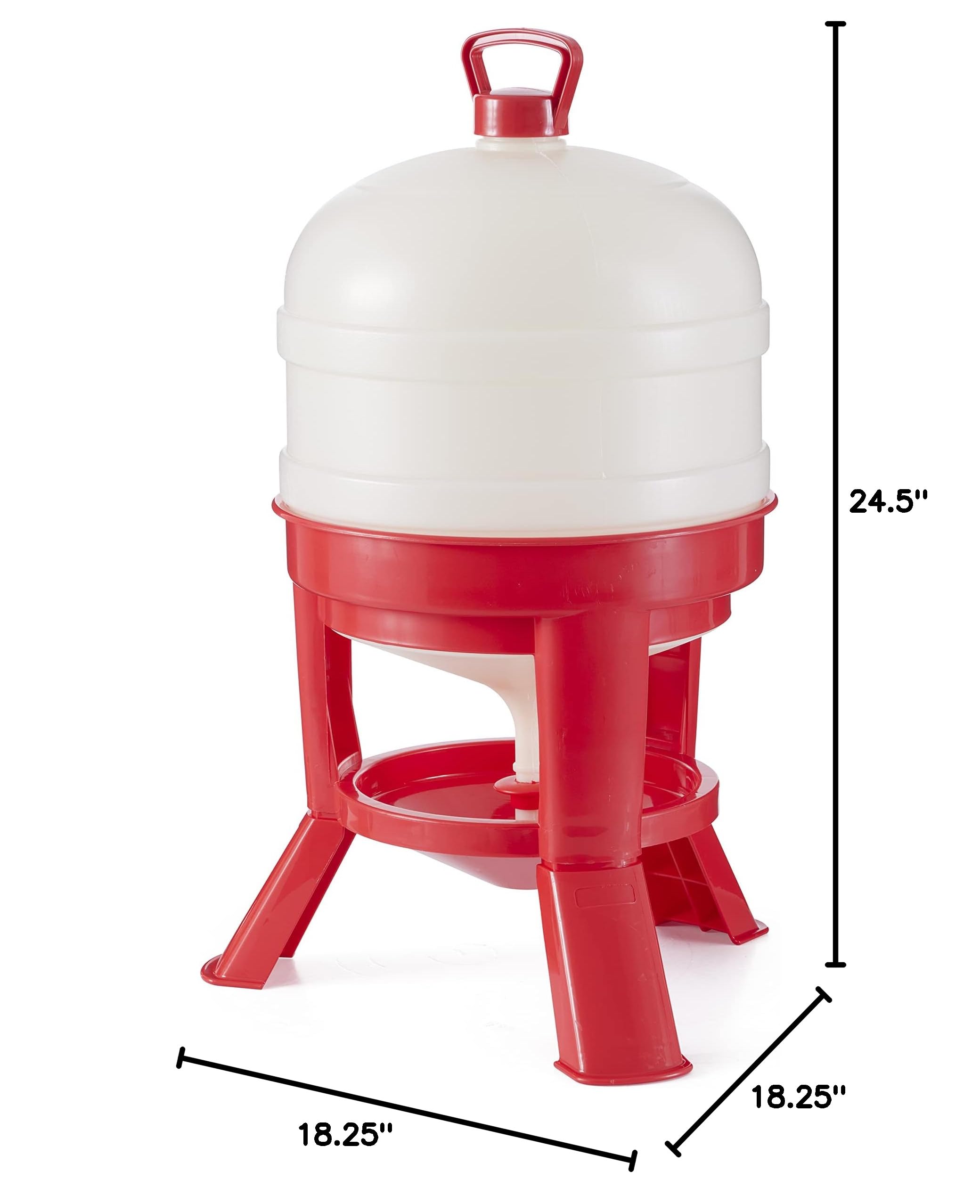 Little Giant DOMEWTR8 8 Gallon Heavy Duty Plastic Poultry Waterer with 3-Footed Stand - Automatic Chicken Water Dispenser for Coops & Backyard Flocks (Red, 2 Pack) - Ideal for Poultry Farming, Chicken Coops & Outdoor Use