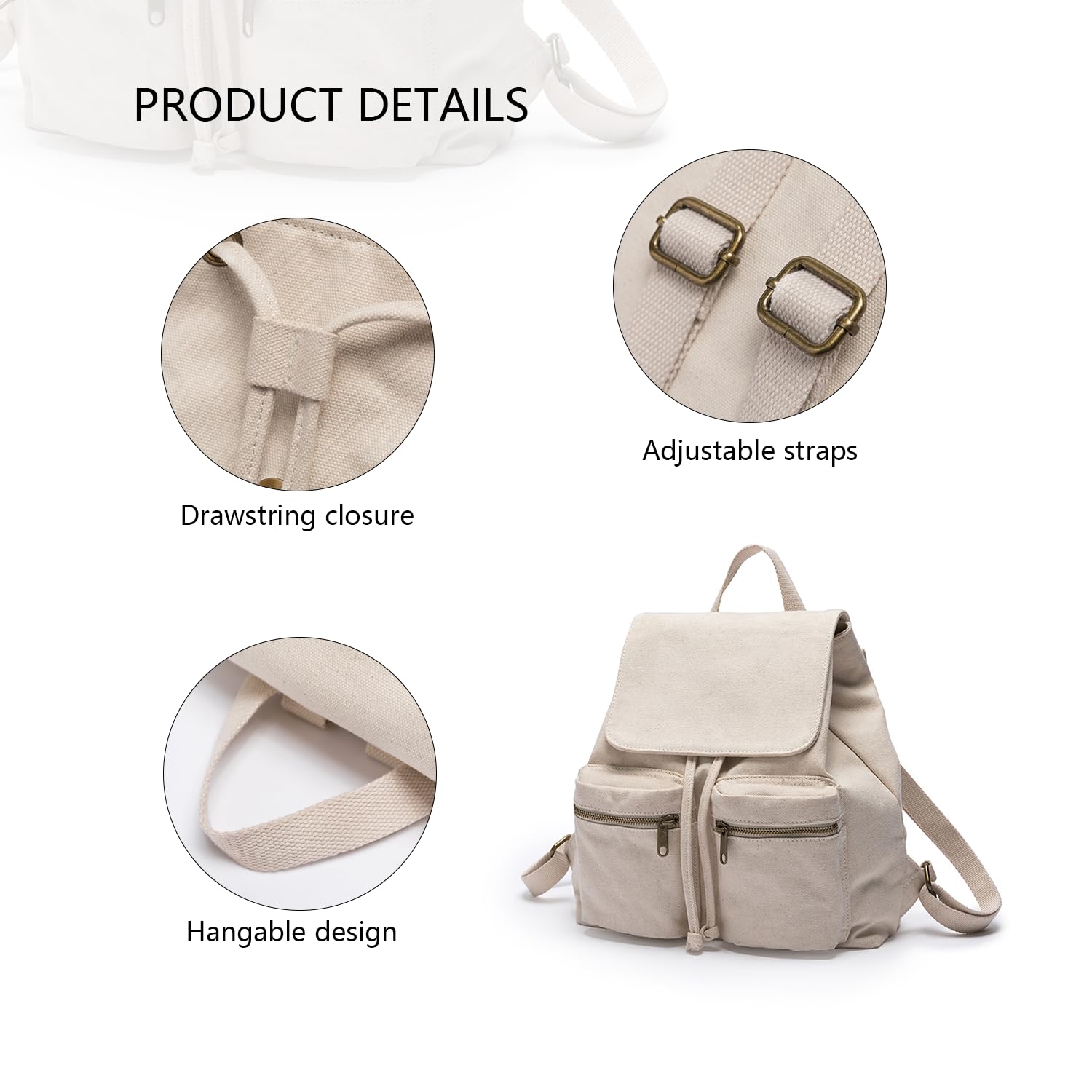 Korean Style Women's Canvas Backpack - Casual Drawstring Travel Bag for College & Outings