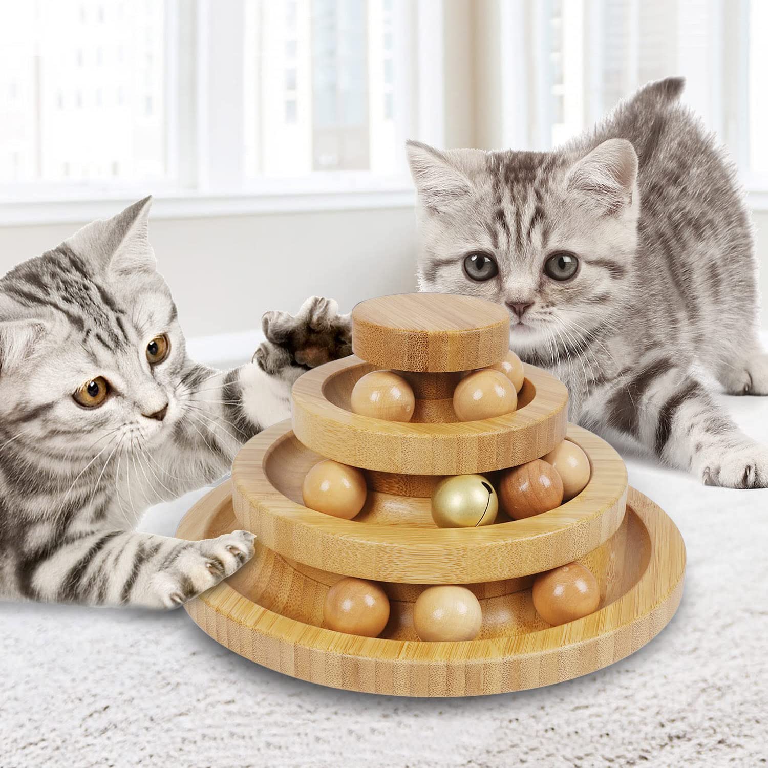 DoogCat 3-Level Interactive Cat Ball Tower Toy with 9 Removable Balls - Circle Track Roller for Kittens & Adult Cats - DIY Fun Toy for Mental & Physical Exercise - Perfect for Indoor Play & Stress Relief