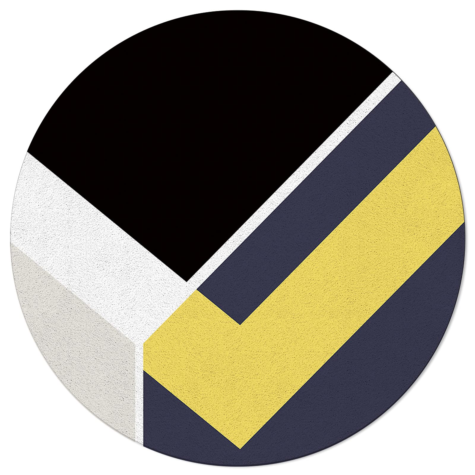 Colorful Geometric Patchwork Triangle Area Rug - Washable Indoor/Outdoor Carpet for Kids & Teens - Perfect for Bedroom, Living Room, Dorm Decor - 5FT Round Accent Floor Mat (Black, Yellow, Blue, White)