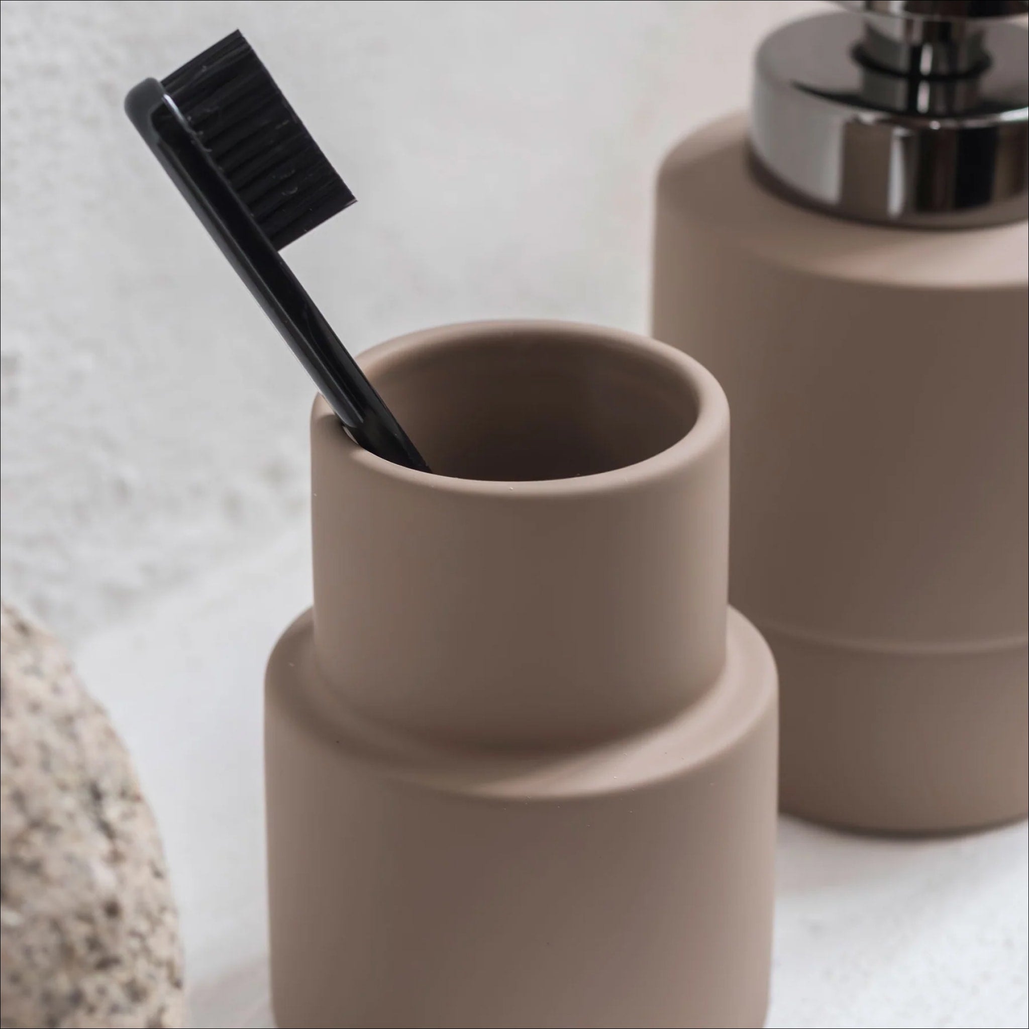 METTE DITMER Toothbrush Holder & Tumbler - 9.5cm Height, Nougat Color - Perfect for Bathroom Organization & Travel Essentials