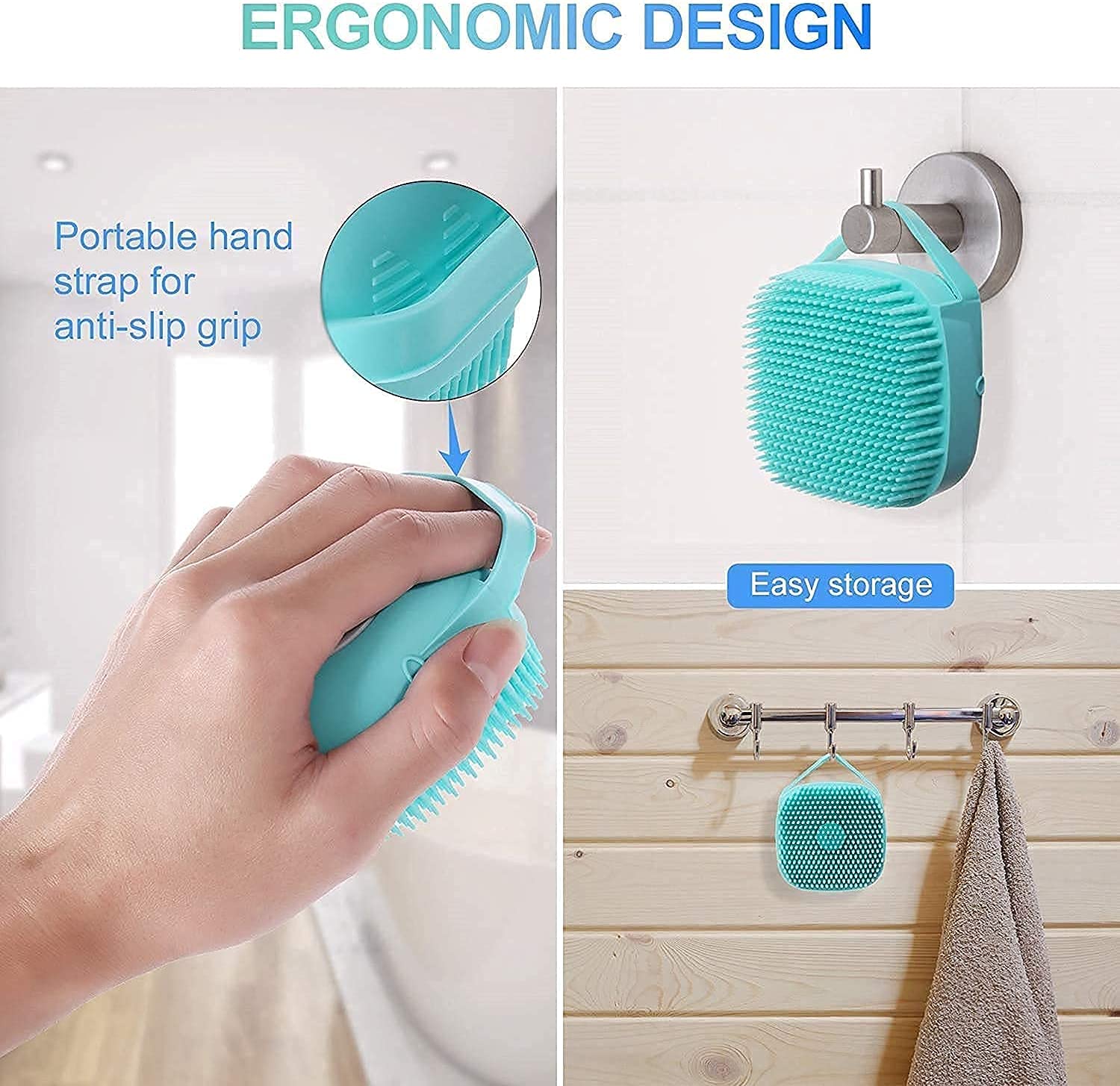 Premium Silicone Body Scrubber with Shampoo Dispenser - Exfoliating Bath Brush for Deep Skin Cleansing & Massage - Shower Brush for Women, Men & Kids (Multicolor, Pack of 1) - Perfect for Spa Days & Sensitive Skin Care