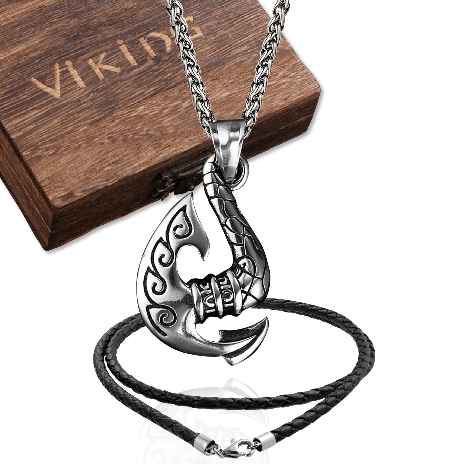 Vintage Viking Axe Pendant Necklace for Men - Nordic Vegvisir Amulet with Anchor Keel Chain, Antique Jewelry Gift Set with Leather Chain & Gift Box - Perfect for Viking Lovers, Cosplay & Medieval Style Fashion
